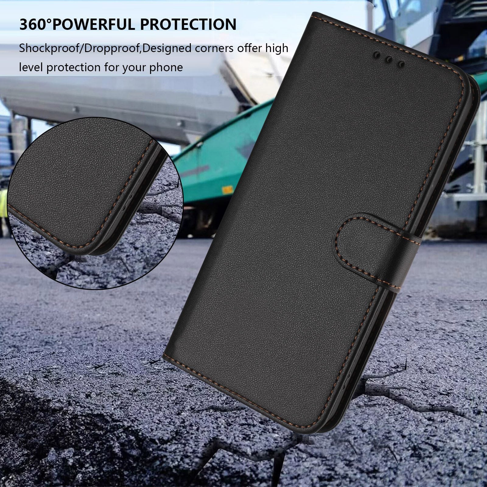 For Xiaomi 17 Pro Max Leather Case Wallet Stand Phone Cover with Wrist Strap - Black