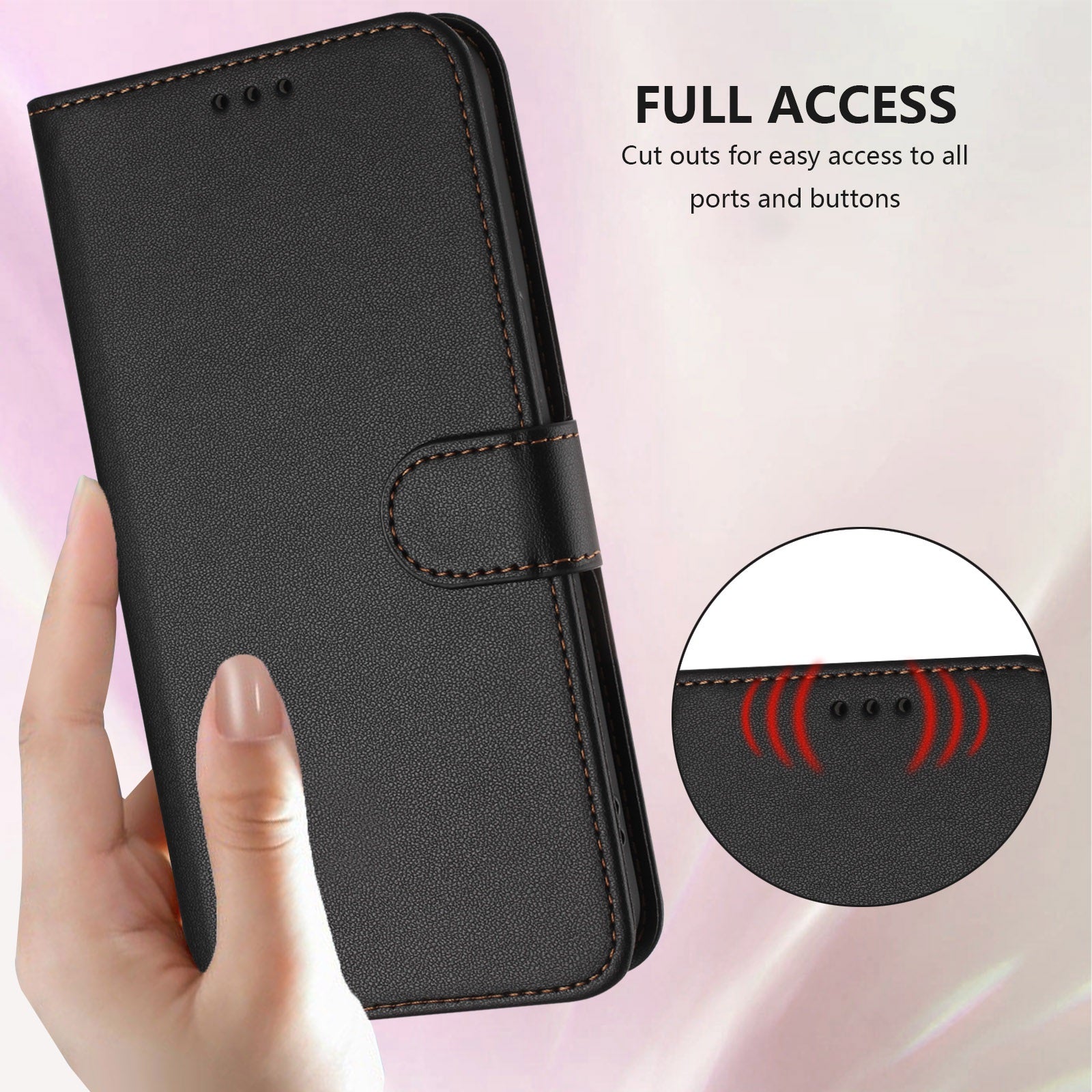 For Xiaomi 17 Pro Max Leather Case Wallet Stand Phone Cover with Wrist Strap - Black