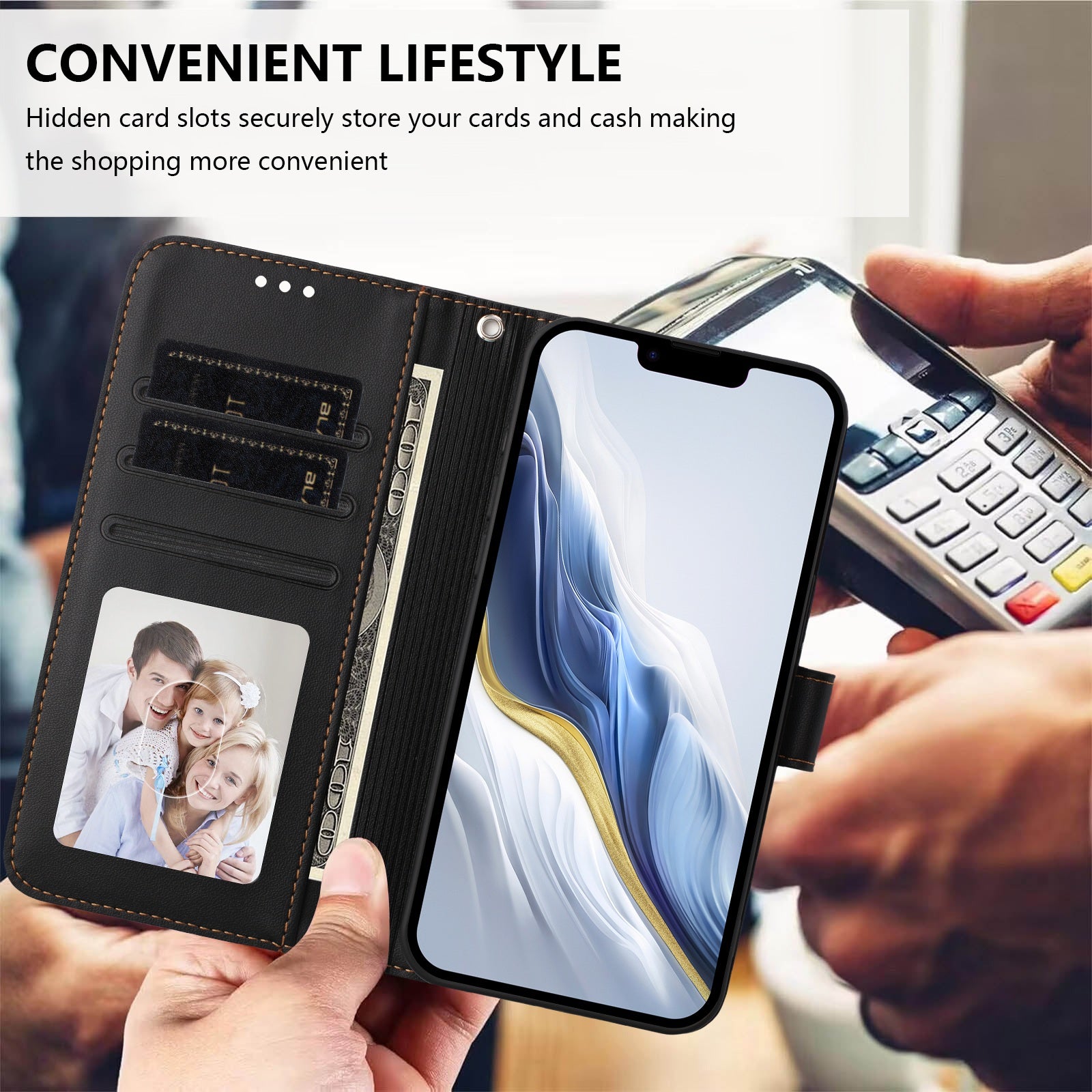 For Xiaomi 17 Pro Max Leather Case Wallet Stand Phone Cover with Wrist Strap - Black