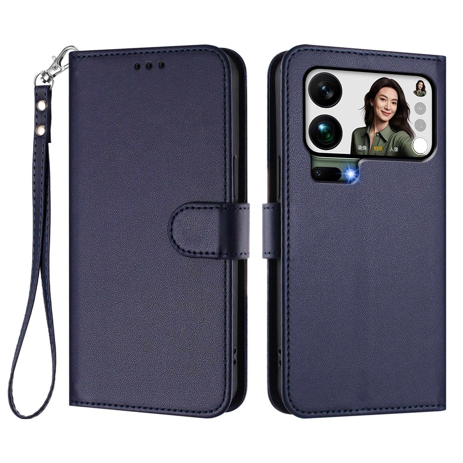 For Xiaomi 17 Pro Max Leather Case Wallet Stand Phone Cover with Wrist Strap - Blue