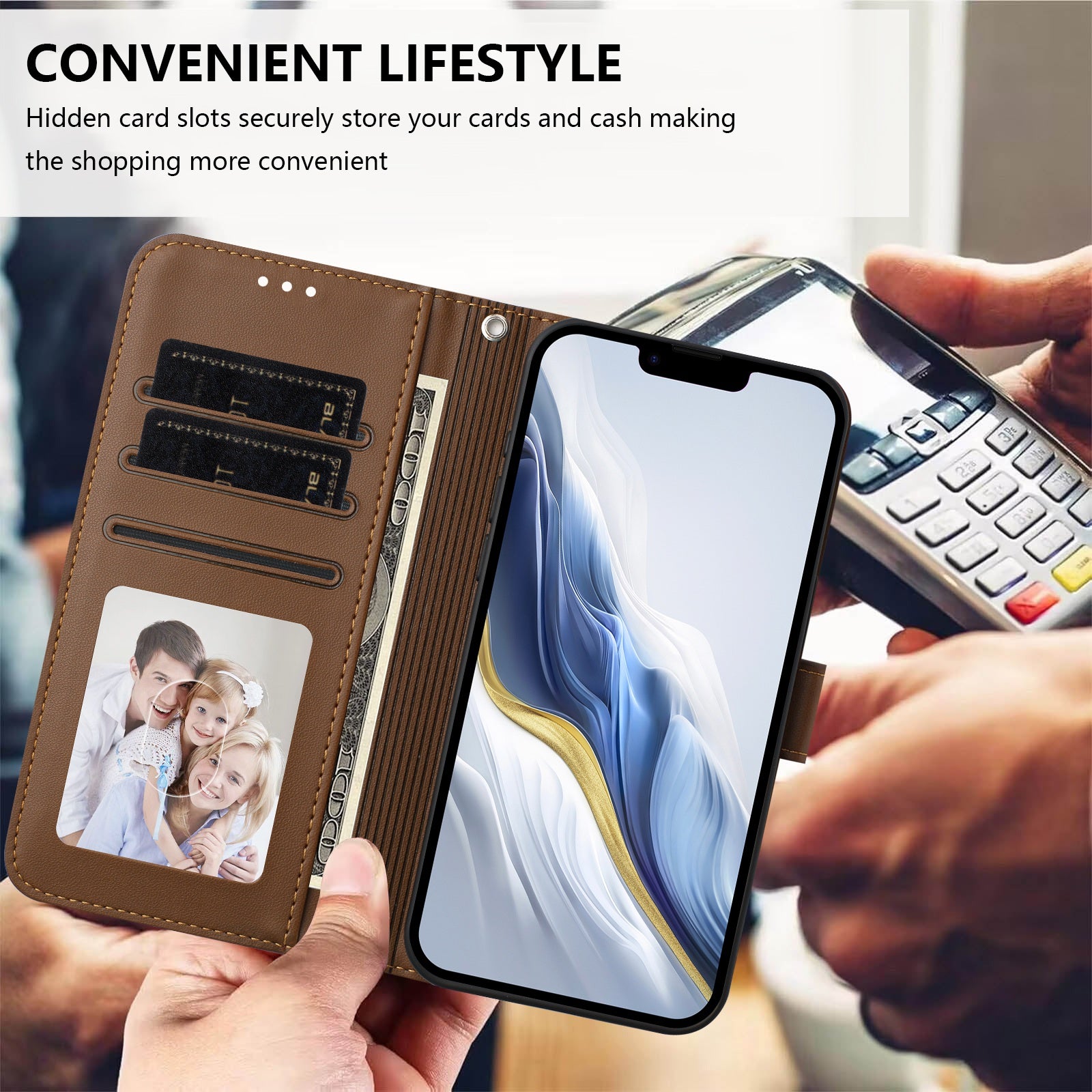 For Xiaomi 17 Pro Max Leather Case Wallet Stand Phone Cover with Wrist Strap - Brown