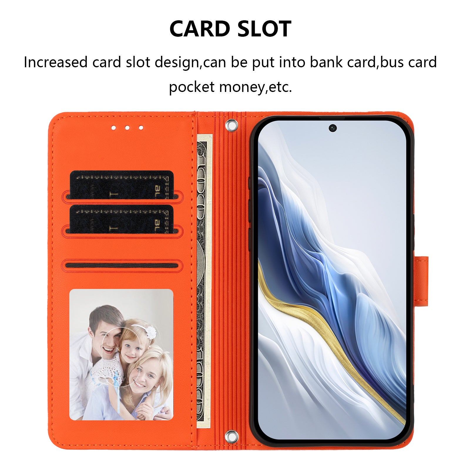For Xiaomi 17 Pro Max Leather Case Wallet Stand Phone Cover with Wrist Strap - Orange