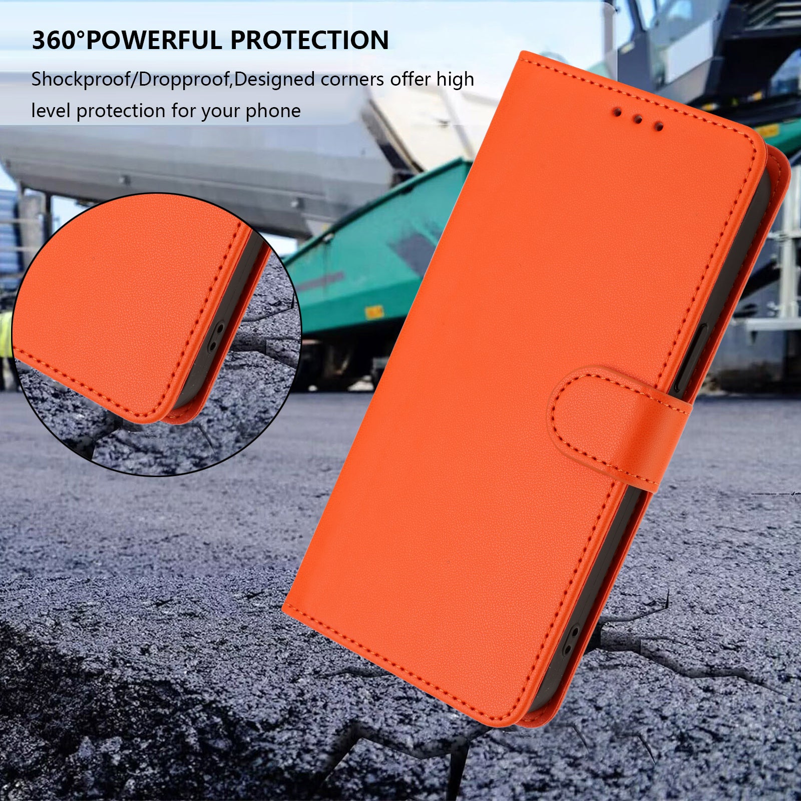 For Xiaomi 17 Pro Max Leather Case Wallet Stand Phone Cover with Wrist Strap - Orange