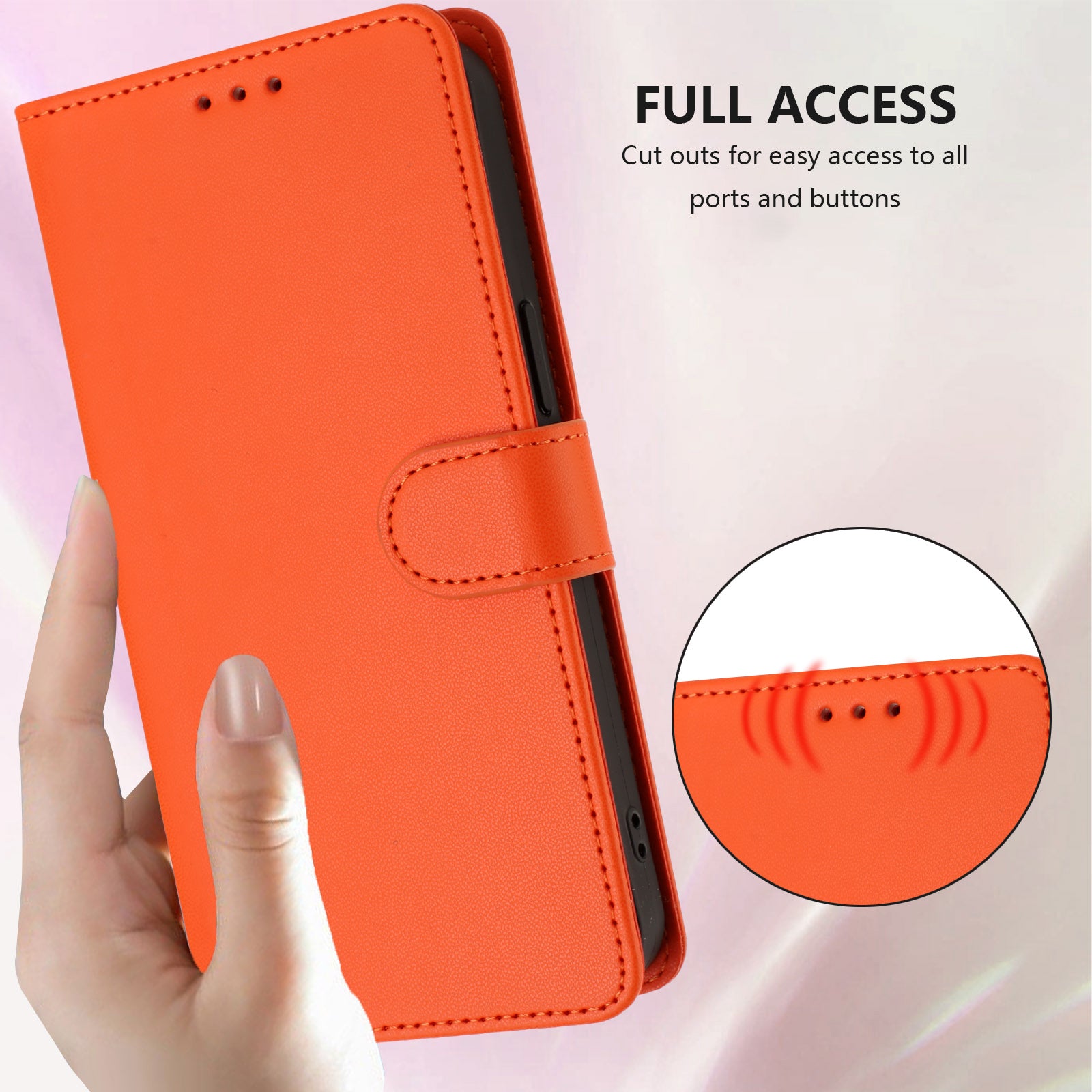 For Xiaomi 17 Pro Max Leather Case Wallet Stand Phone Cover with Wrist Strap - Orange