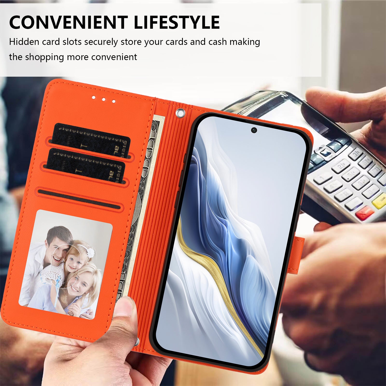 For Xiaomi 17 Pro Max Leather Case Wallet Stand Phone Cover with Wrist Strap - Orange