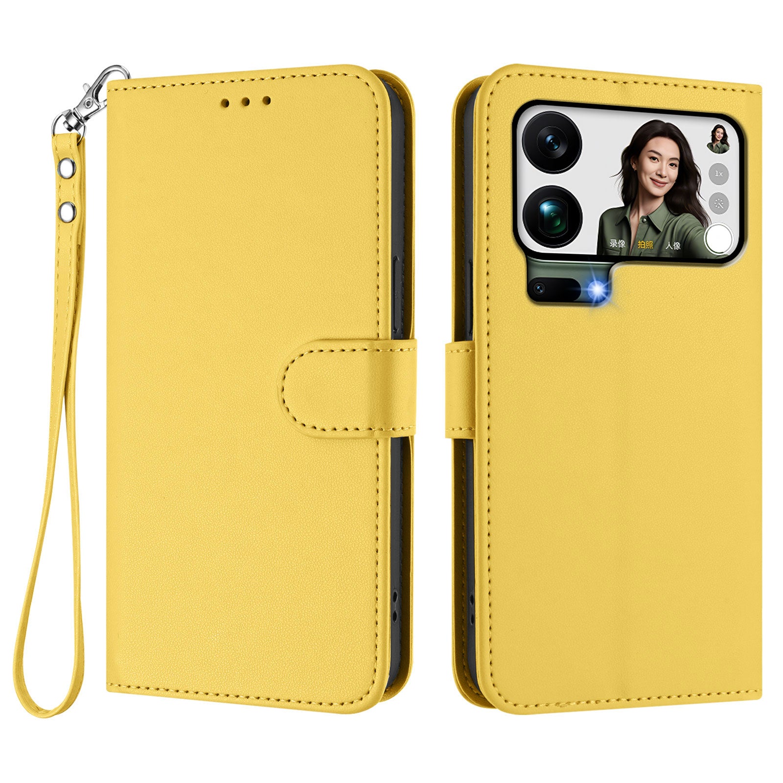 For Xiaomi 17 Pro Max Leather Case Wallet Stand Phone Cover with Wrist Strap - Yellow