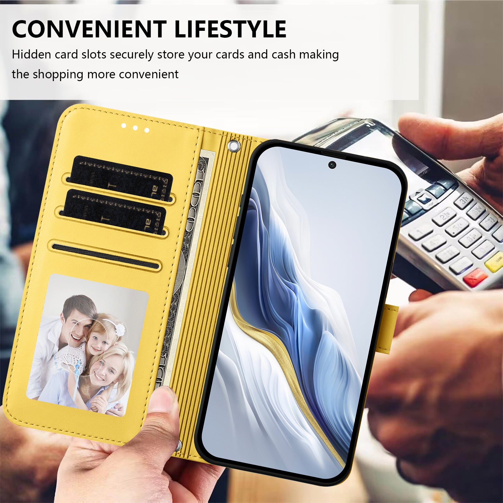 For Xiaomi 17 Pro Max Leather Case Wallet Stand Phone Cover with Wrist Strap - Yellow