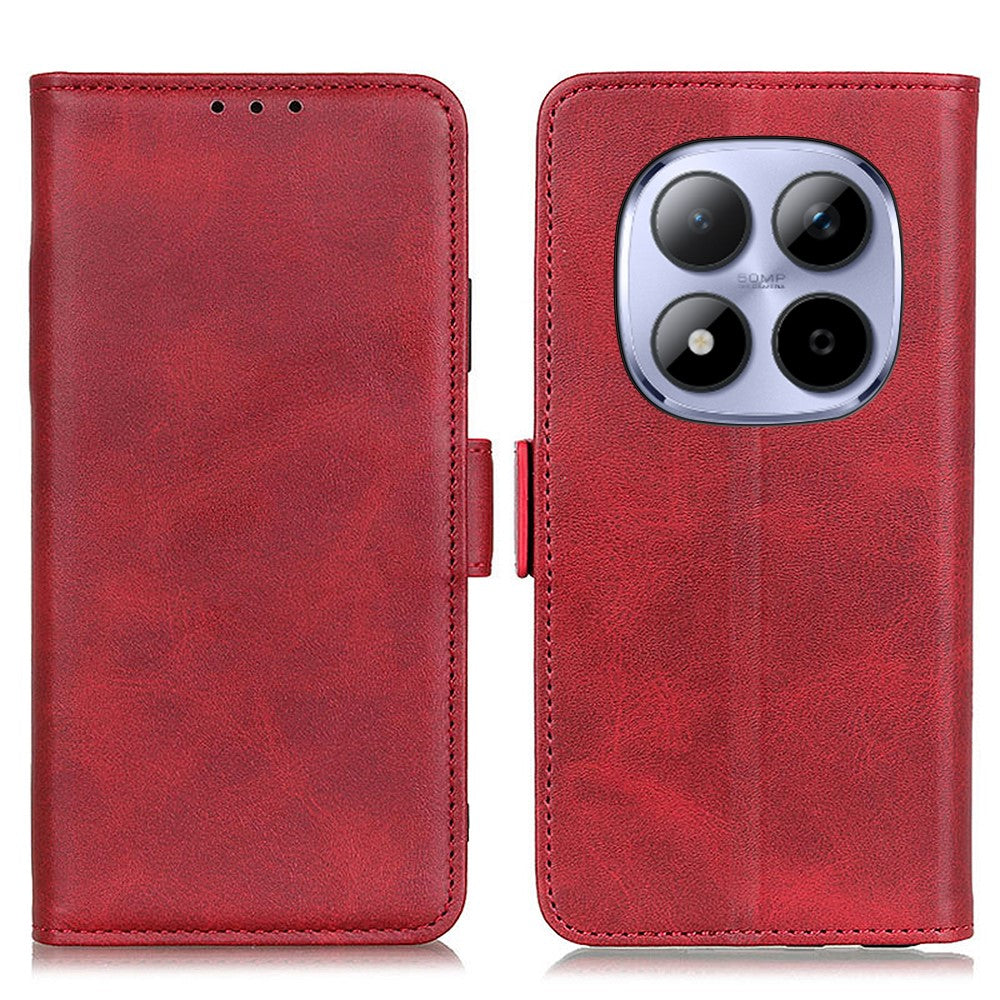For Xiaomi Redmi Note 15 Pro 5G (Global) Case Stand Cowhide Texture PU Leather Phone Cover - Red