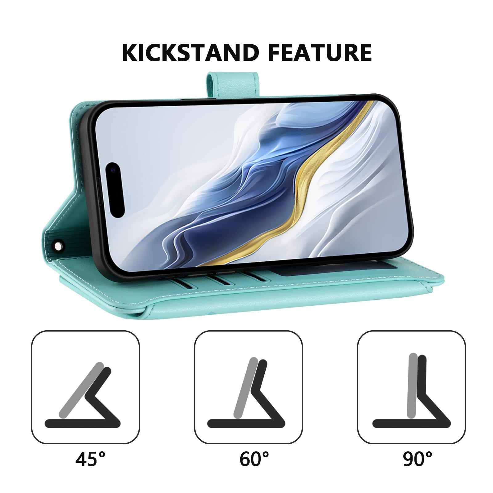 For Xiaomi 17 Pro Leather Case Butterfly Floral Imprint Zipper Wallet Stand Cover with Wrist Strap - Mint Green