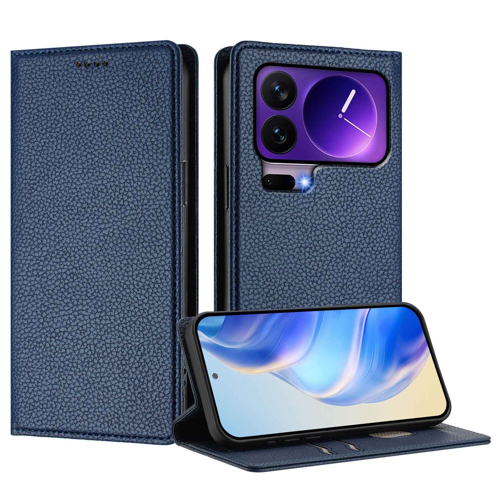 For Xiaomi 17 Pro Wallet Case RFID Blocking Litchi Texture Leather Mobile Cover - Dark Blue