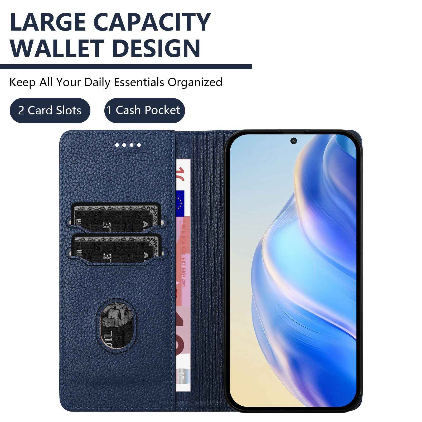 For Xiaomi 17 Pro Wallet Case RFID Blocking Litchi Texture Leather Mobile Cover - Dark Blue