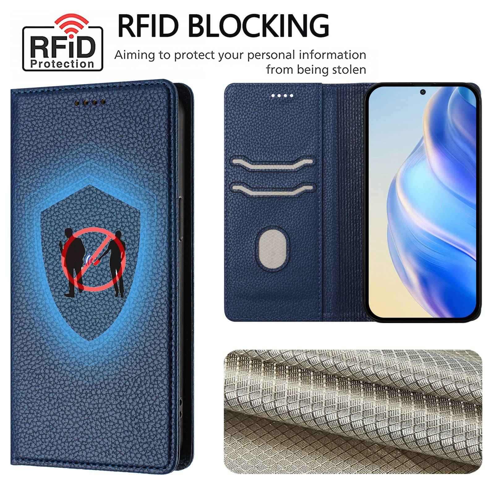 For Xiaomi 17 Pro Wallet Case RFID Blocking Litchi Texture Leather Mobile Cover - Dark Blue