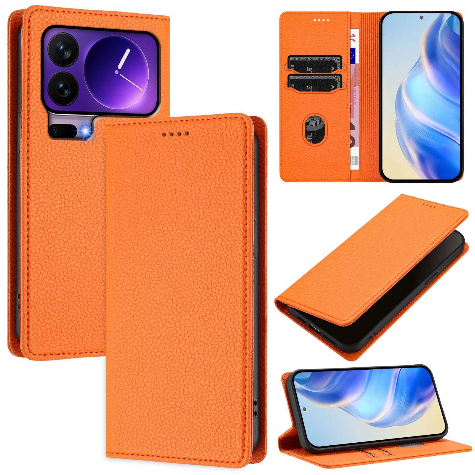 For Xiaomi 17 Pro Wallet Case RFID Blocking Litchi Texture Leather Mobile Cover - Orange