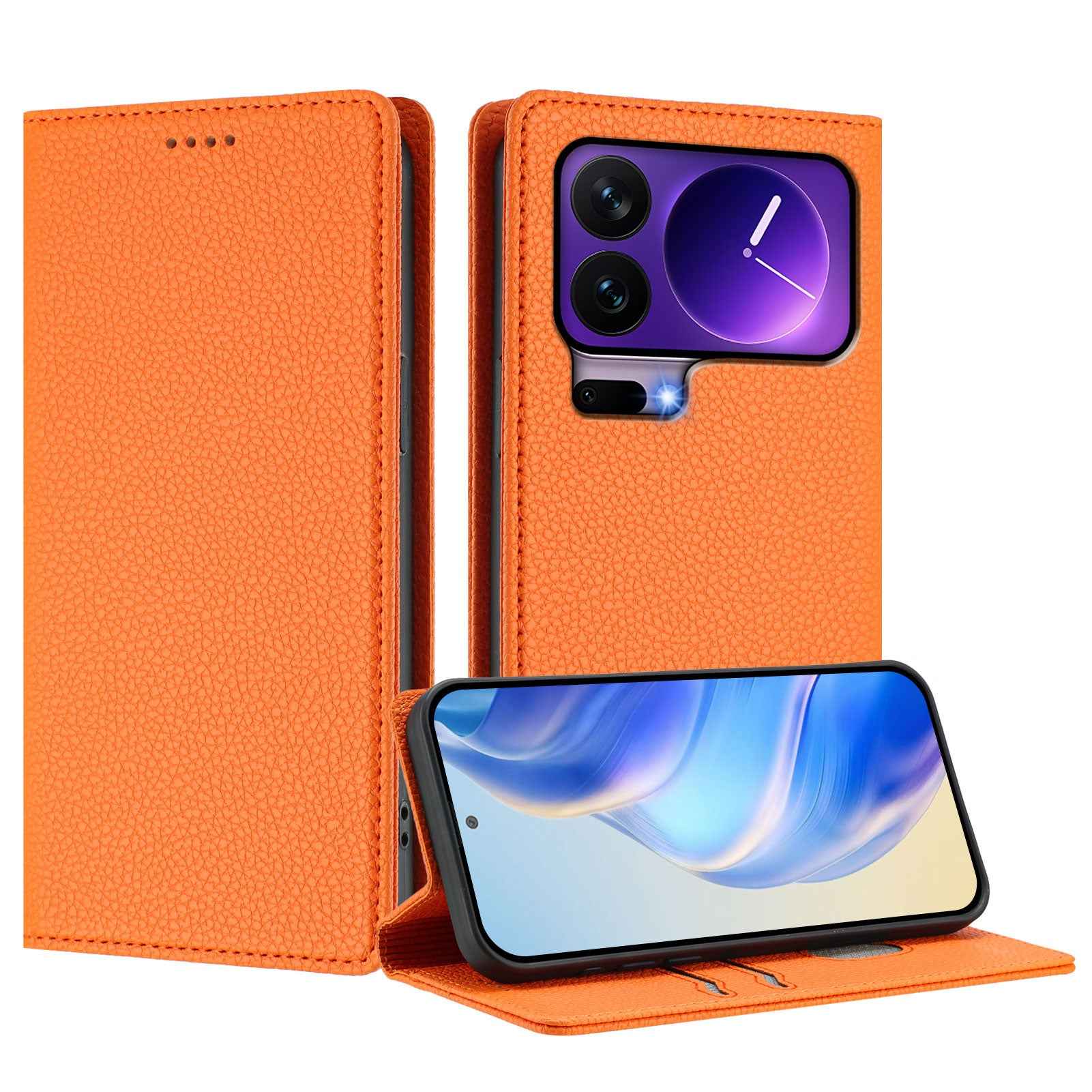 For Xiaomi 17 Pro Wallet Case RFID Blocking Litchi Texture Leather Mobile Cover - Orange