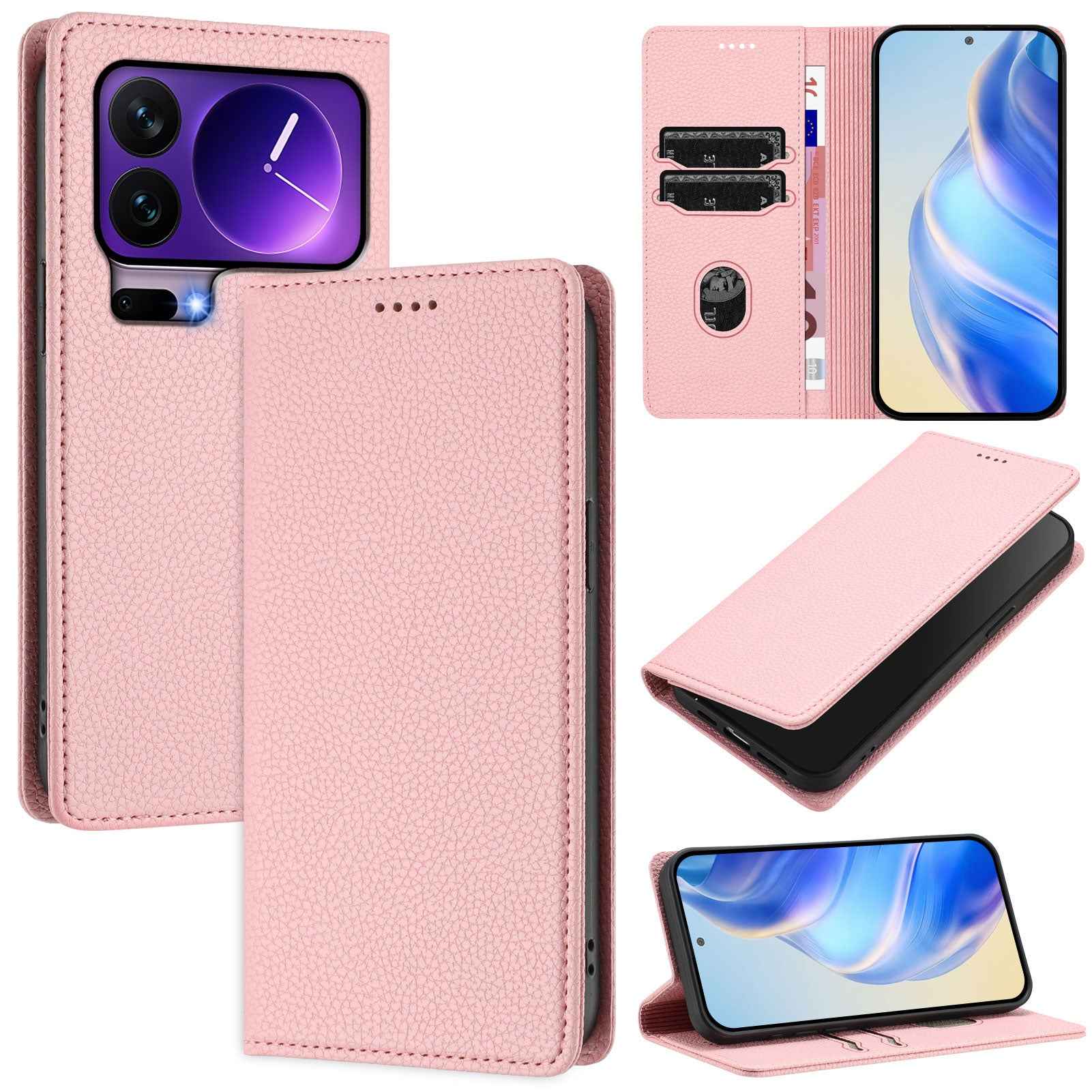 For Xiaomi 17 Pro Wallet Case RFID Blocking Litchi Texture Leather Mobile Cover - Pink