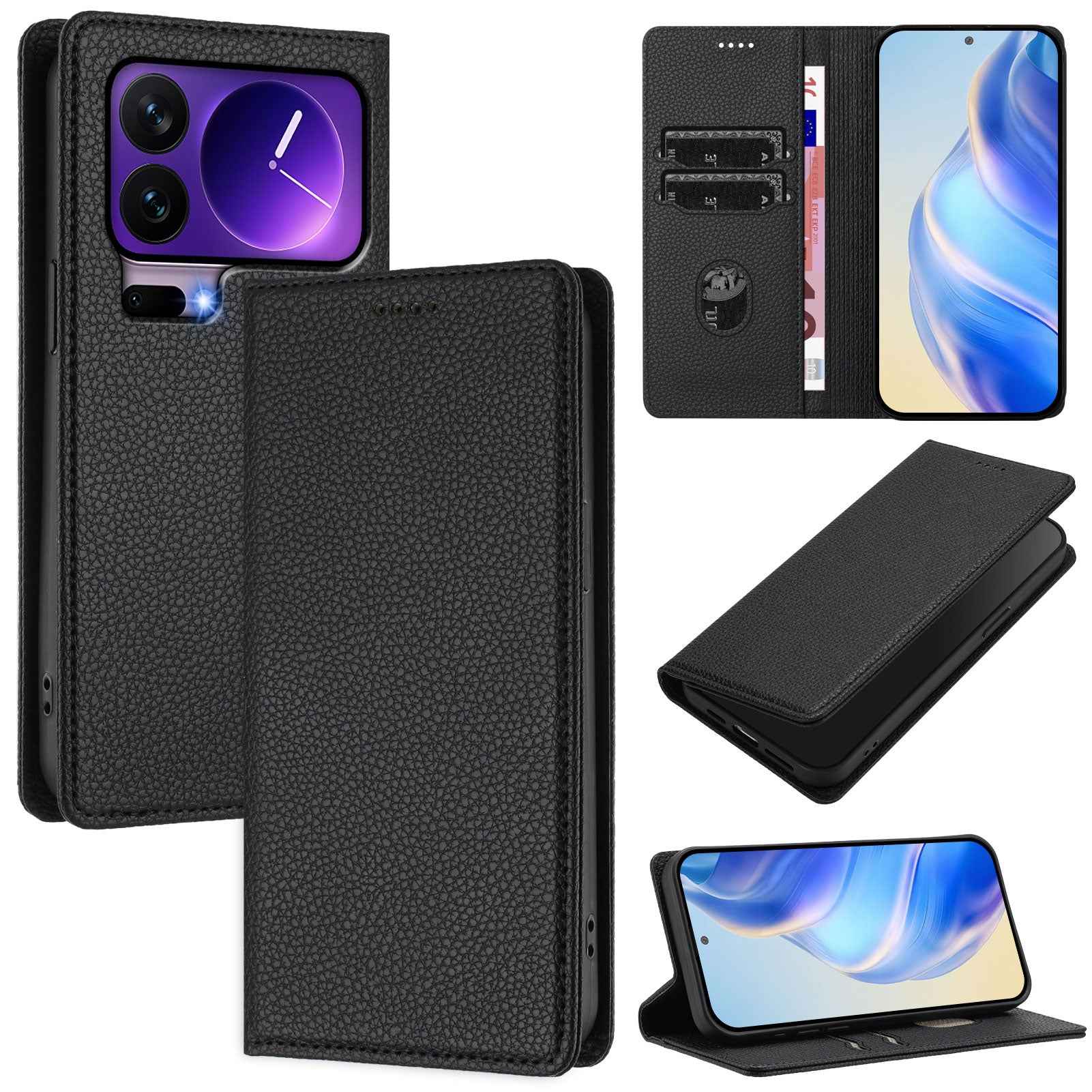 For Xiaomi 17 Pro Wallet Case RFID Blocking Litchi Texture Leather Mobile Cover - Black