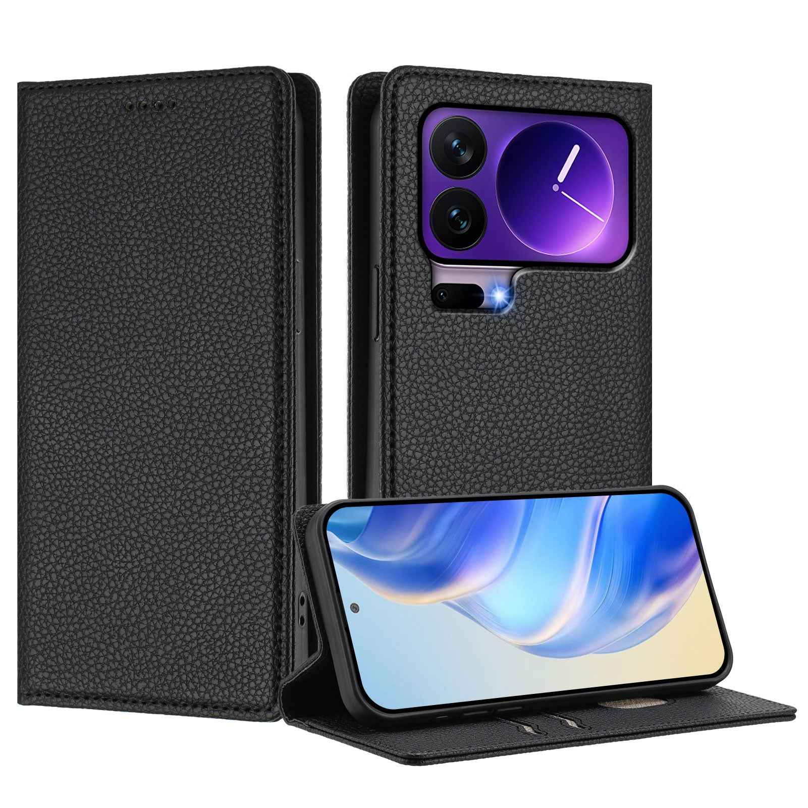 For Xiaomi 17 Pro Wallet Case RFID Blocking Litchi Texture Leather Mobile Cover - Black