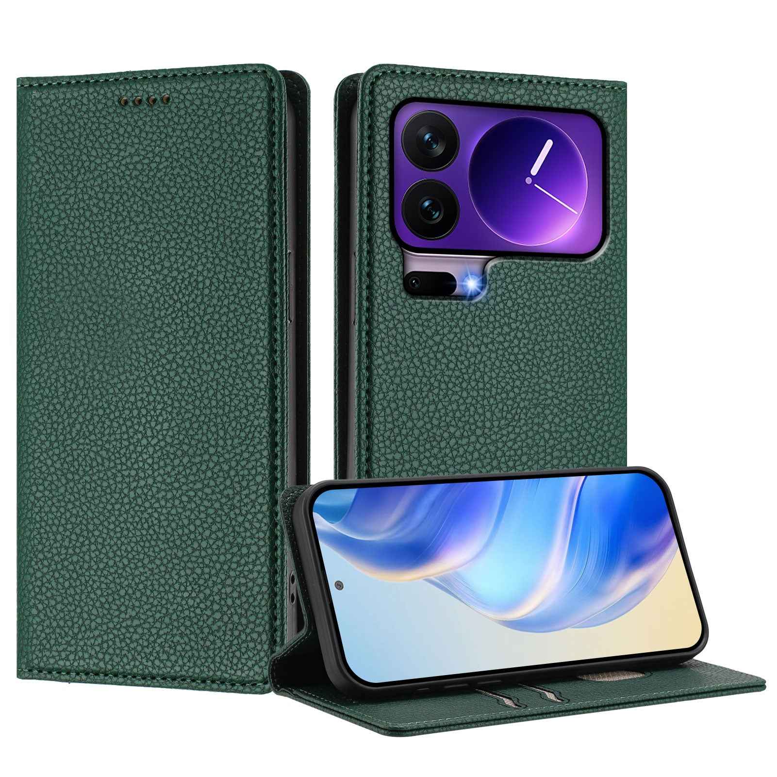 For Xiaomi 17 Pro Wallet Case RFID Blocking Litchi Texture Leather Mobile Cover - Dark Green