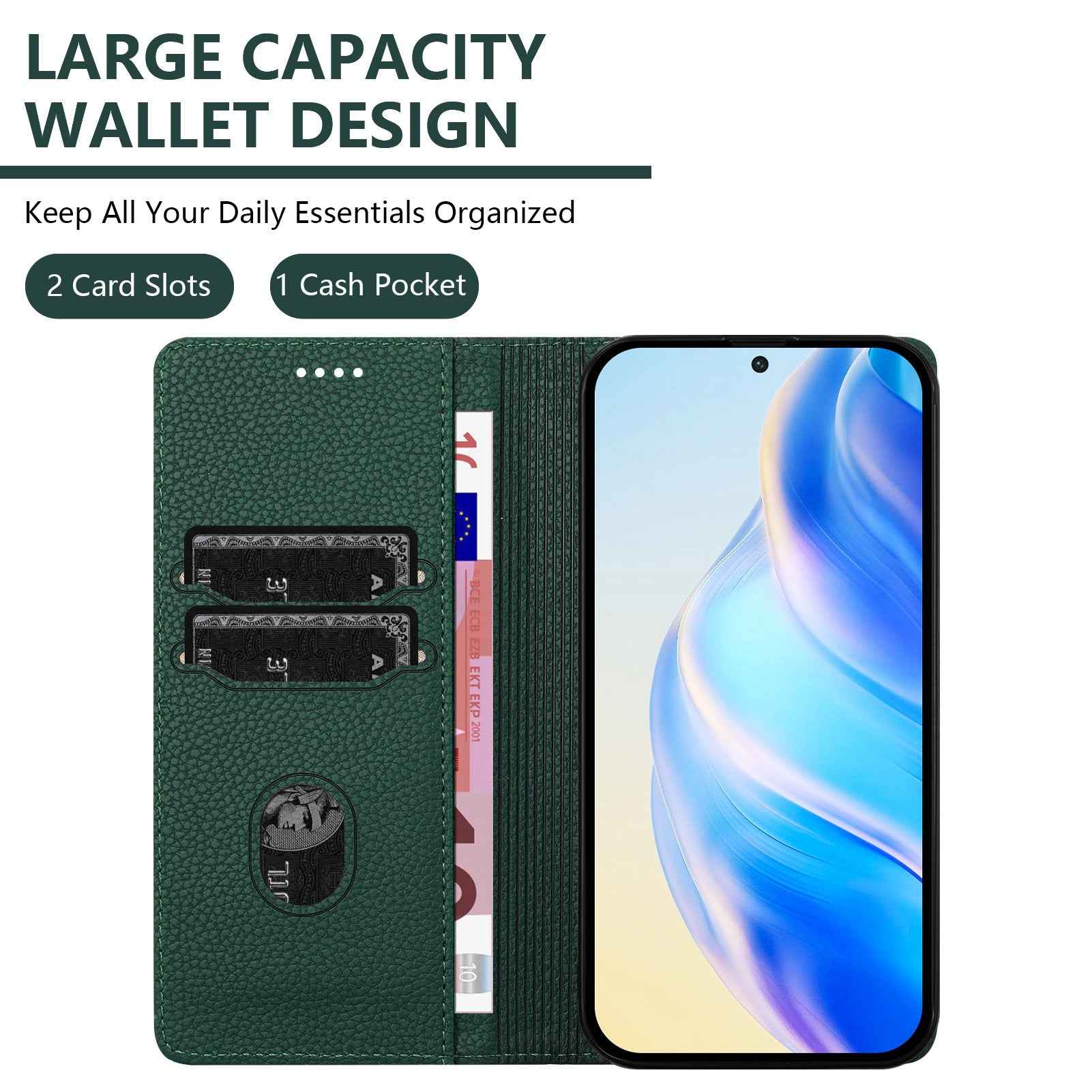 For Xiaomi 17 Pro Wallet Case RFID Blocking Litchi Texture Leather Mobile Cover - Dark Green