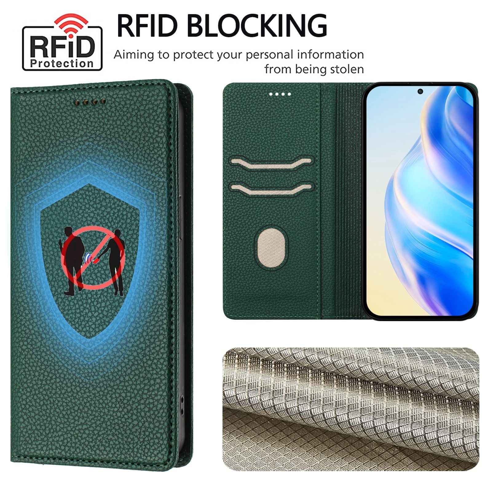 For Xiaomi 17 Pro Wallet Case RFID Blocking Litchi Texture Leather Mobile Cover - Dark Green