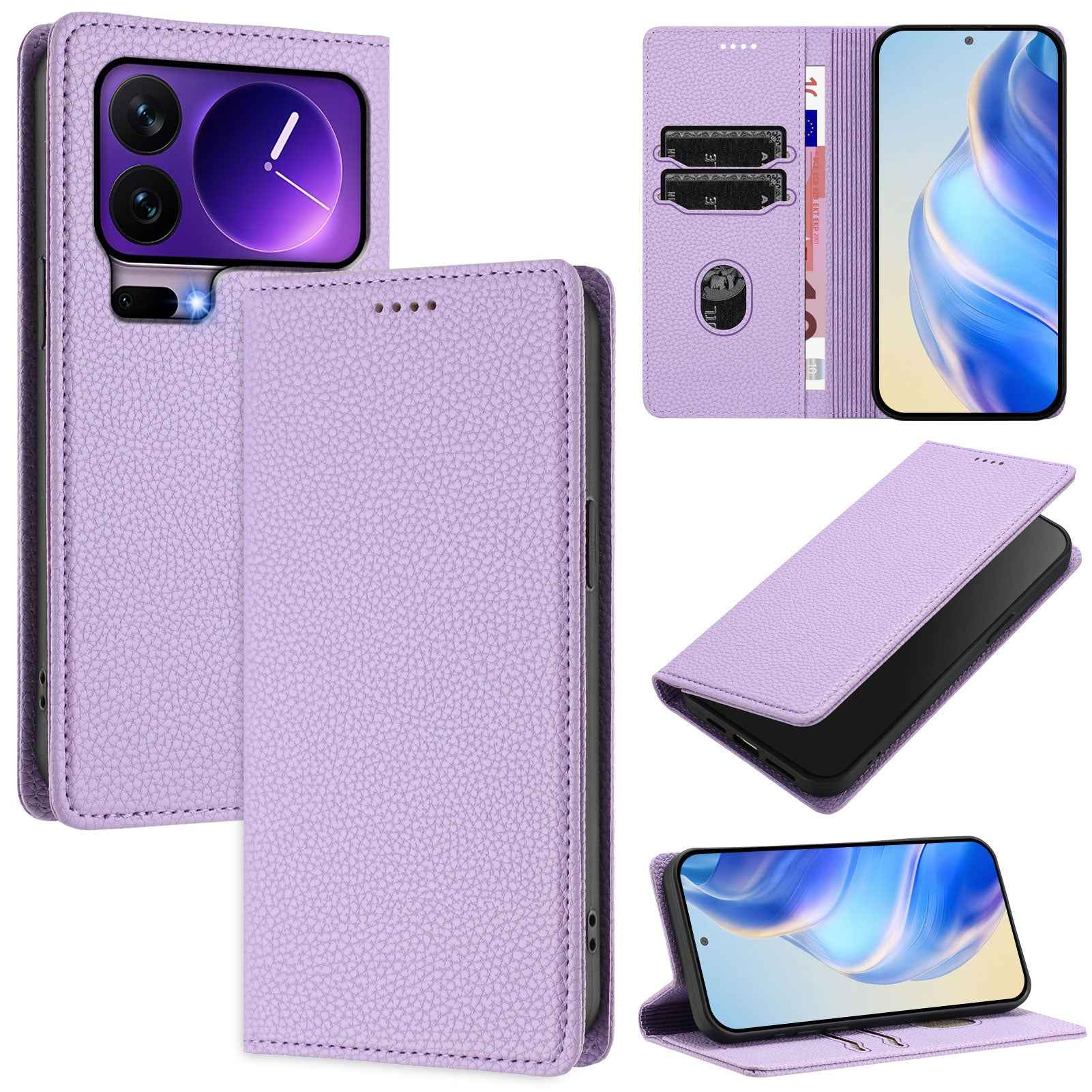 For Xiaomi 17 Pro Wallet Case RFID Blocking Litchi Texture Leather Mobile Cover - Light Purple