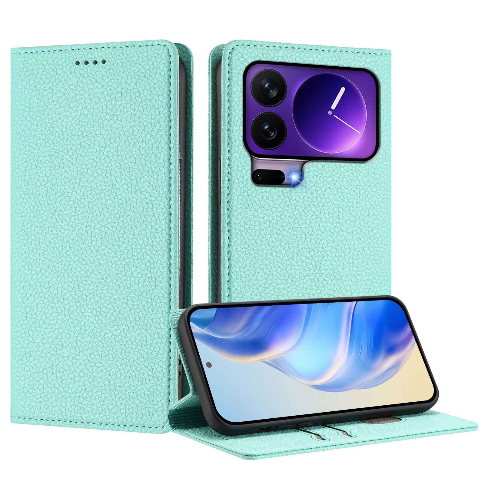 For Xiaomi 17 Pro Wallet Case RFID Blocking Litchi Texture Leather Mobile Cover - Mint Green