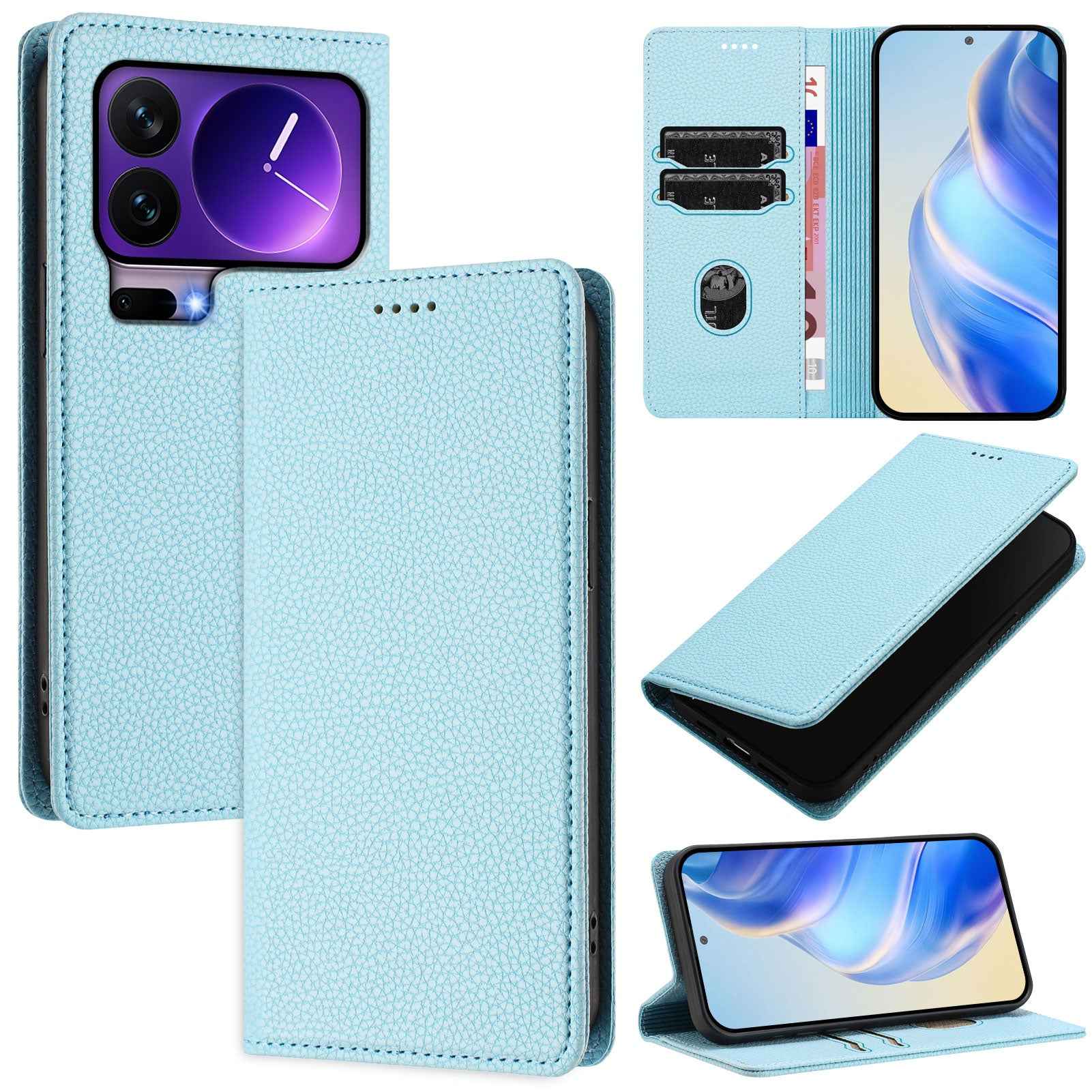 For Xiaomi 17 Pro Wallet Case RFID Blocking Litchi Texture Leather Mobile Cover - Baby Blue