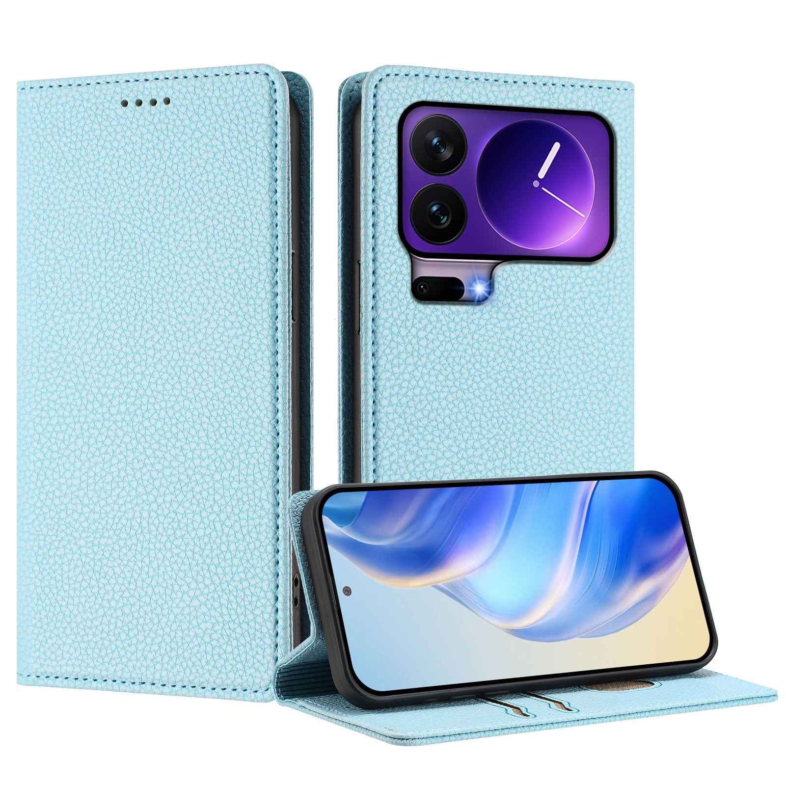 For Xiaomi 17 Pro Wallet Case RFID Blocking Litchi Texture Leather Mobile Cover - Baby Blue