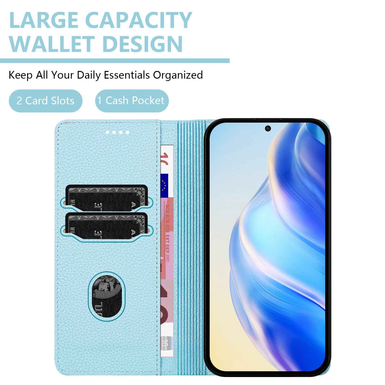 For Xiaomi 17 Pro Wallet Case RFID Blocking Litchi Texture Leather Mobile Cover - Baby Blue