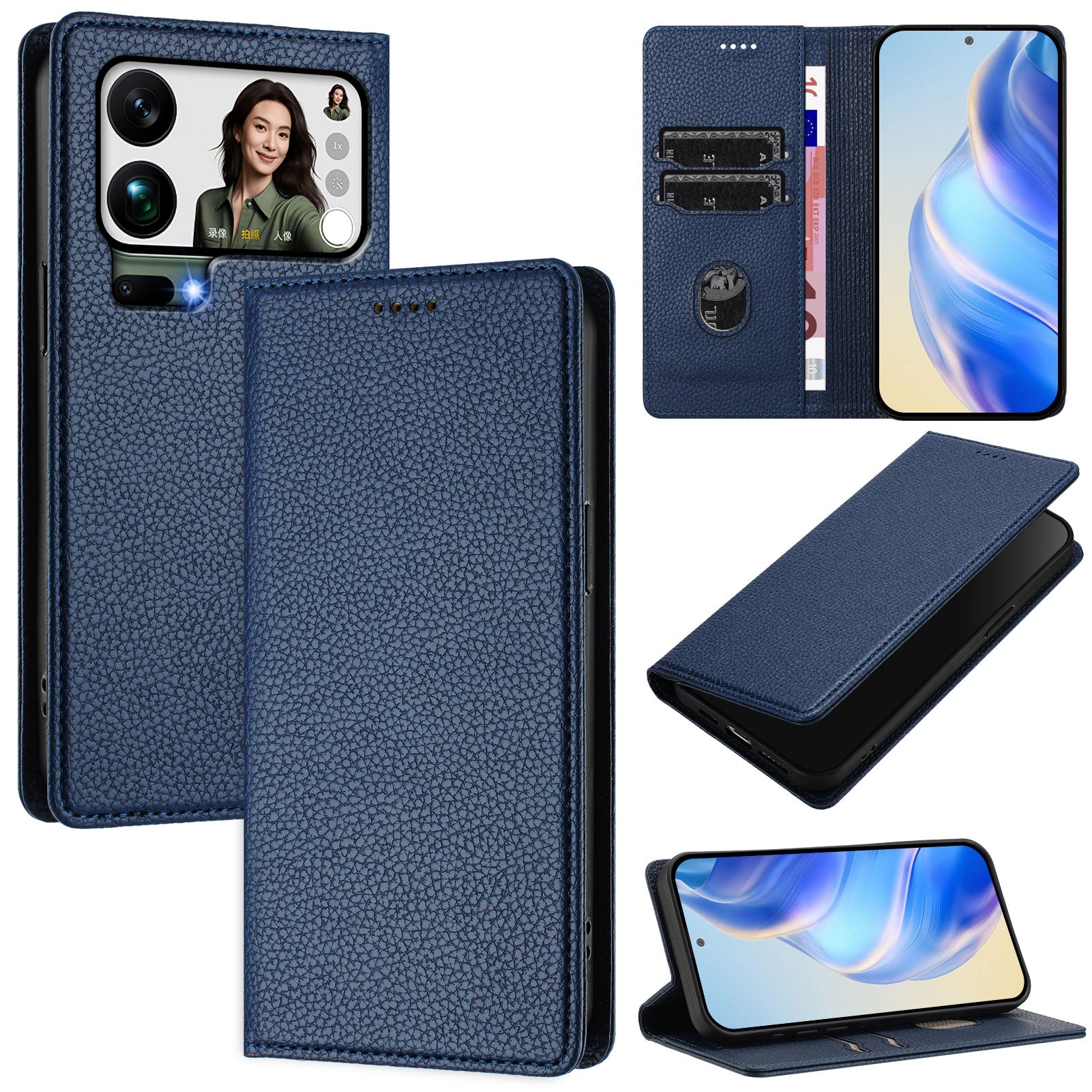 For Xiaomi 17 Pro Max Wallet Case RFID Blocking Litchi Texture Leather Mobile Cover - Dark Blue