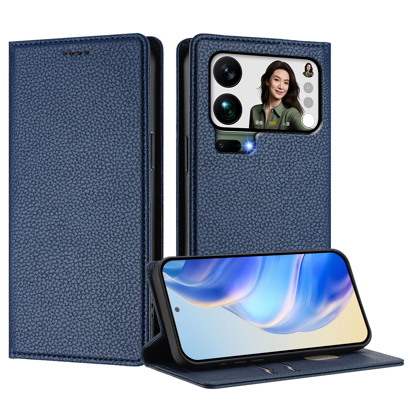 For Xiaomi 17 Pro Max Wallet Case RFID Blocking Litchi Texture Leather Mobile Cover - Dark Blue