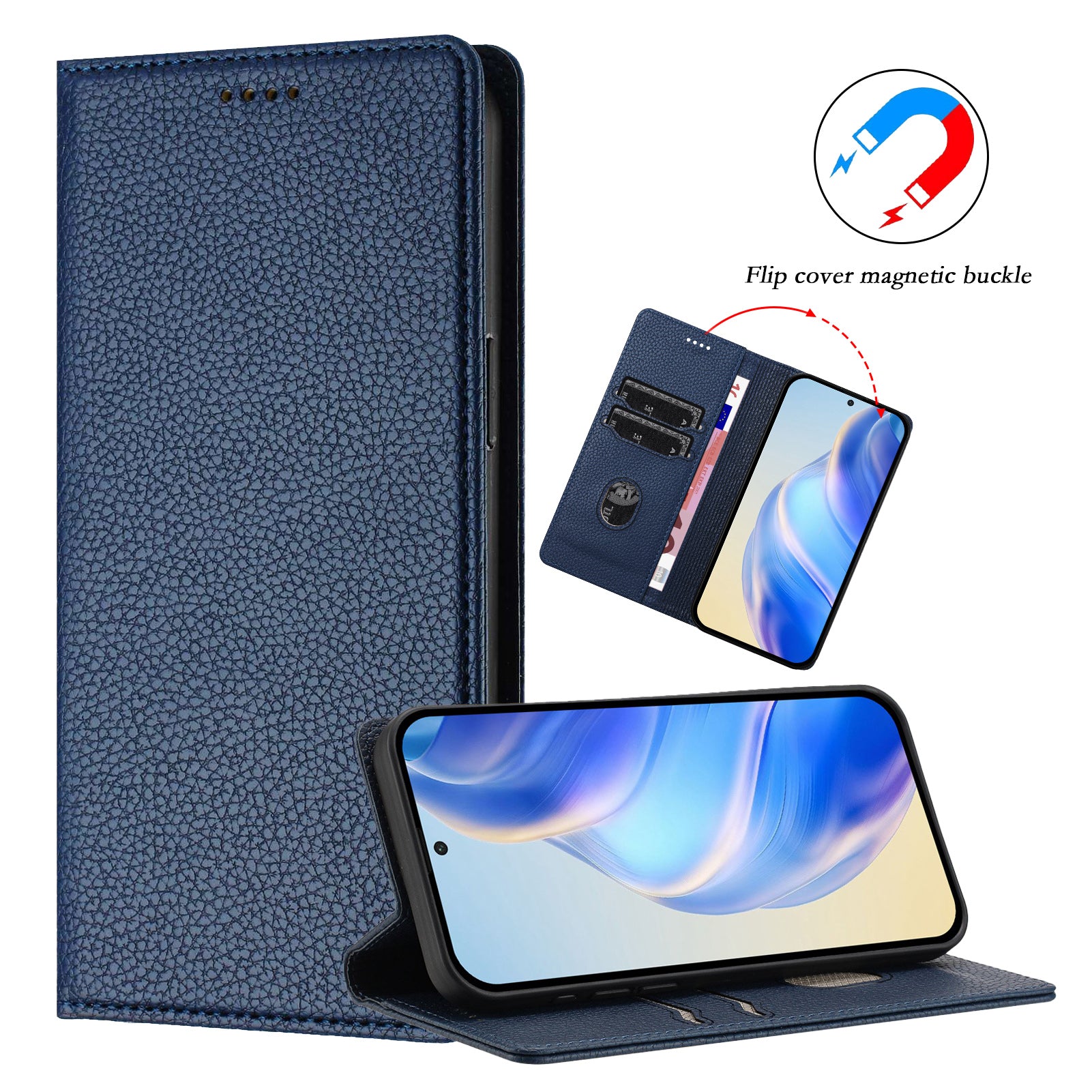 For Xiaomi 17 Pro Max Wallet Case RFID Blocking Litchi Texture Leather Mobile Cover - Dark Blue