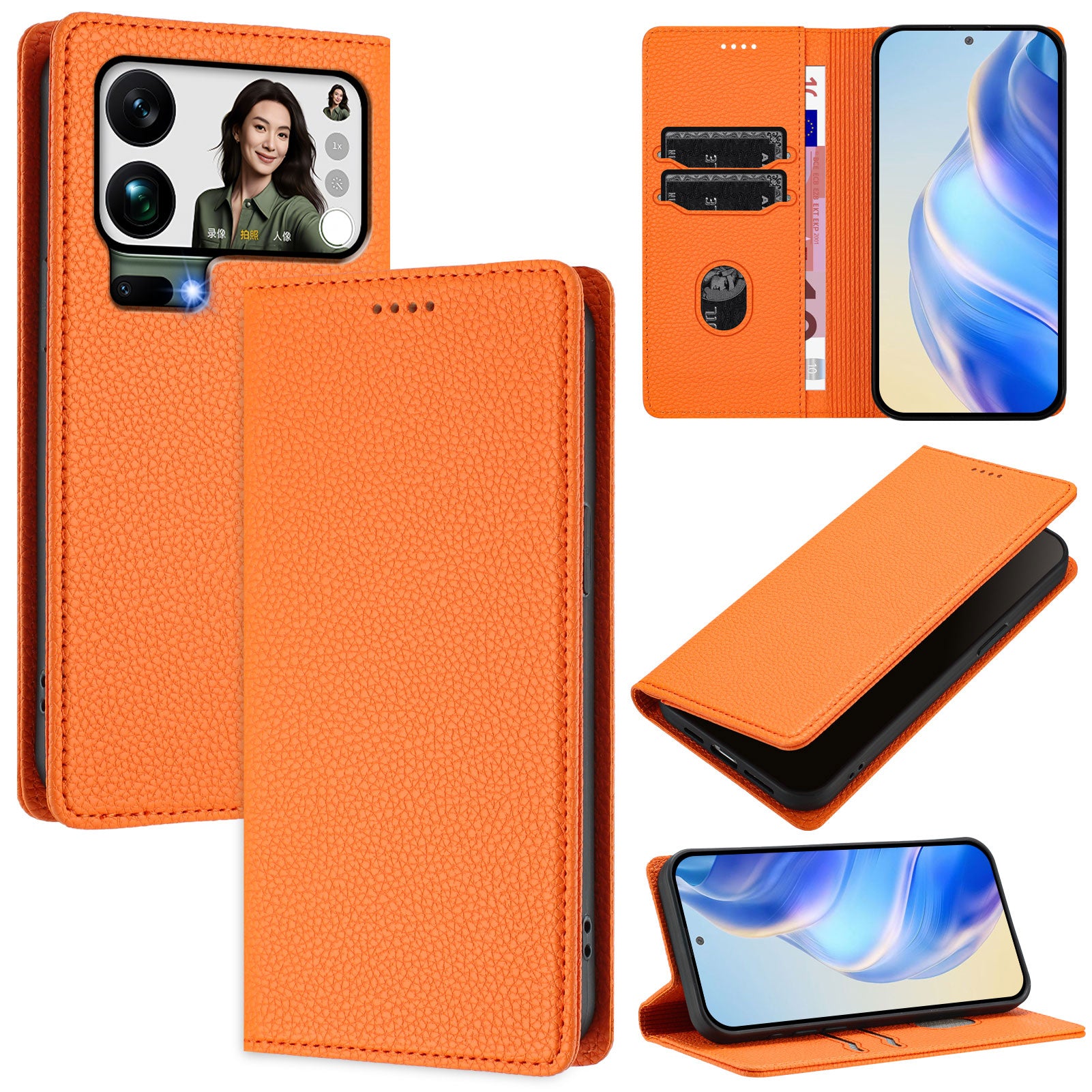 For Xiaomi 17 Pro Max Wallet Case RFID Blocking Litchi Texture Leather Mobile Cover - Orange