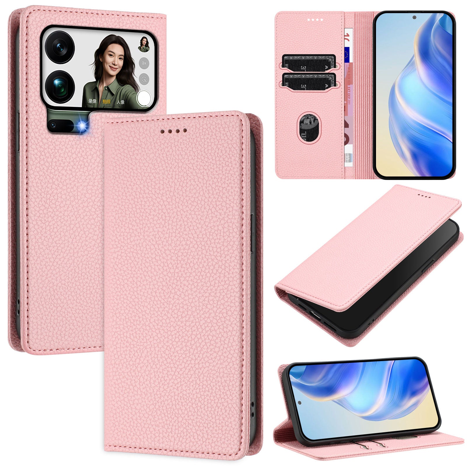 For Xiaomi 17 Pro Max Wallet Case RFID Blocking Litchi Texture Leather Mobile Cover - Pink