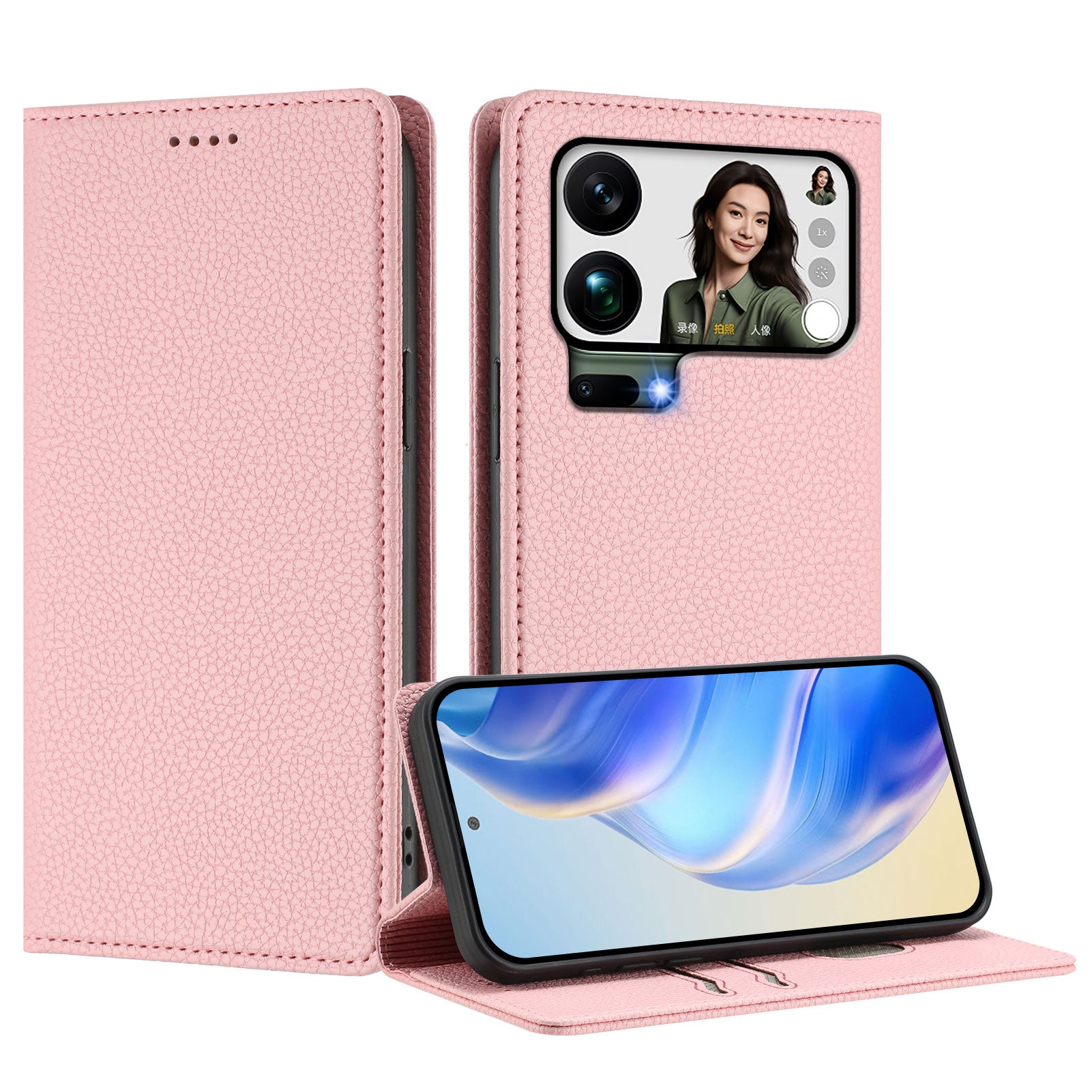 For Xiaomi 17 Pro Max Wallet Case RFID Blocking Litchi Texture Leather Mobile Cover - Pink