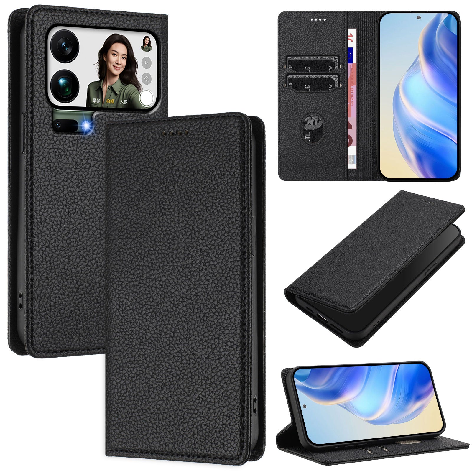 For Xiaomi 17 Pro Max Wallet Case RFID Blocking Litchi Texture Leather Mobile Cover - Black