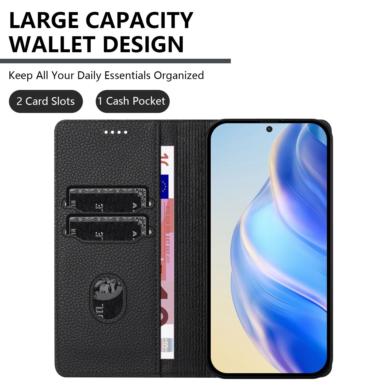 For Xiaomi 17 Pro Max Wallet Case RFID Blocking Litchi Texture Leather Mobile Cover - Black