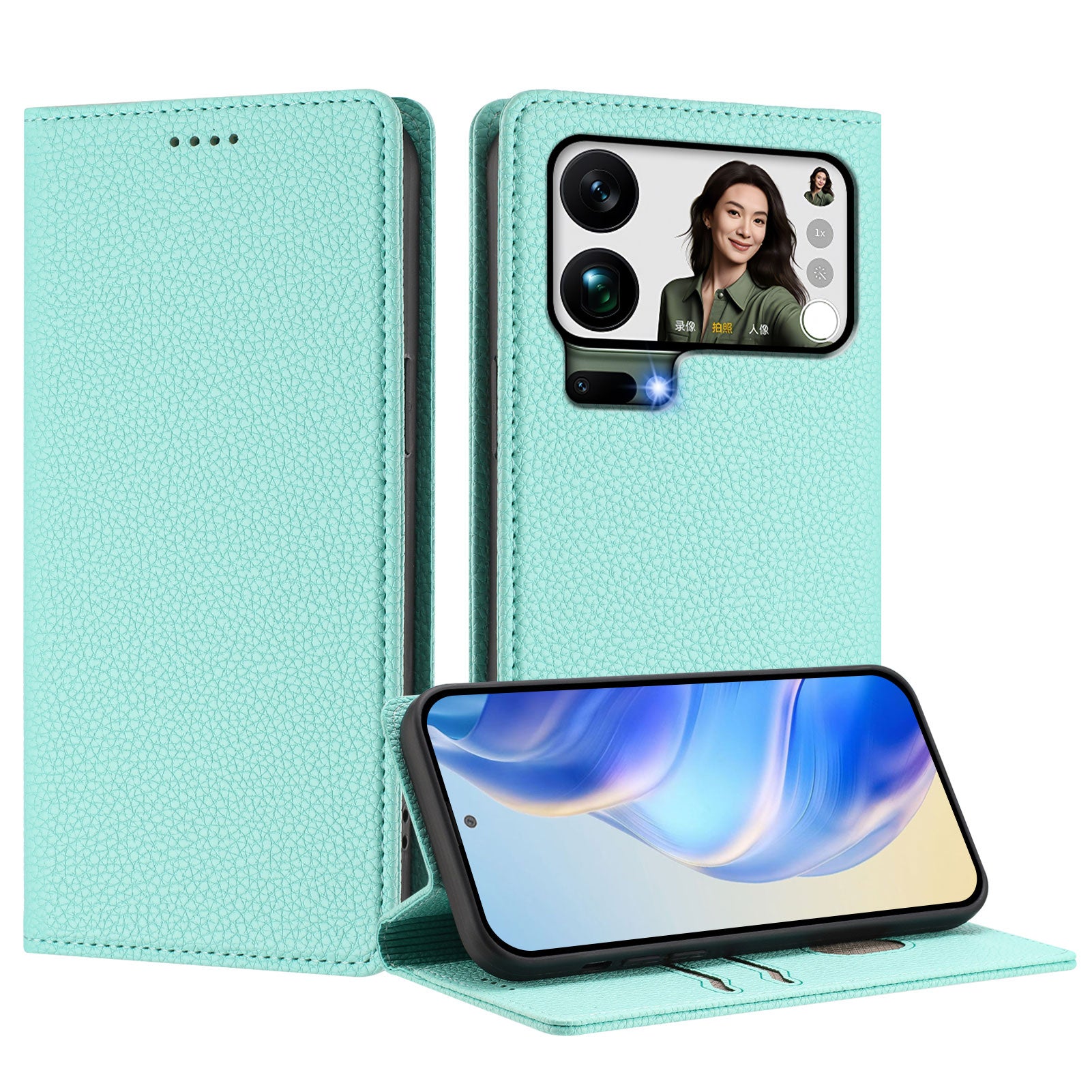 For Xiaomi 17 Pro Max Wallet Case RFID Blocking Litchi Texture Leather Mobile Cover - Mint Green