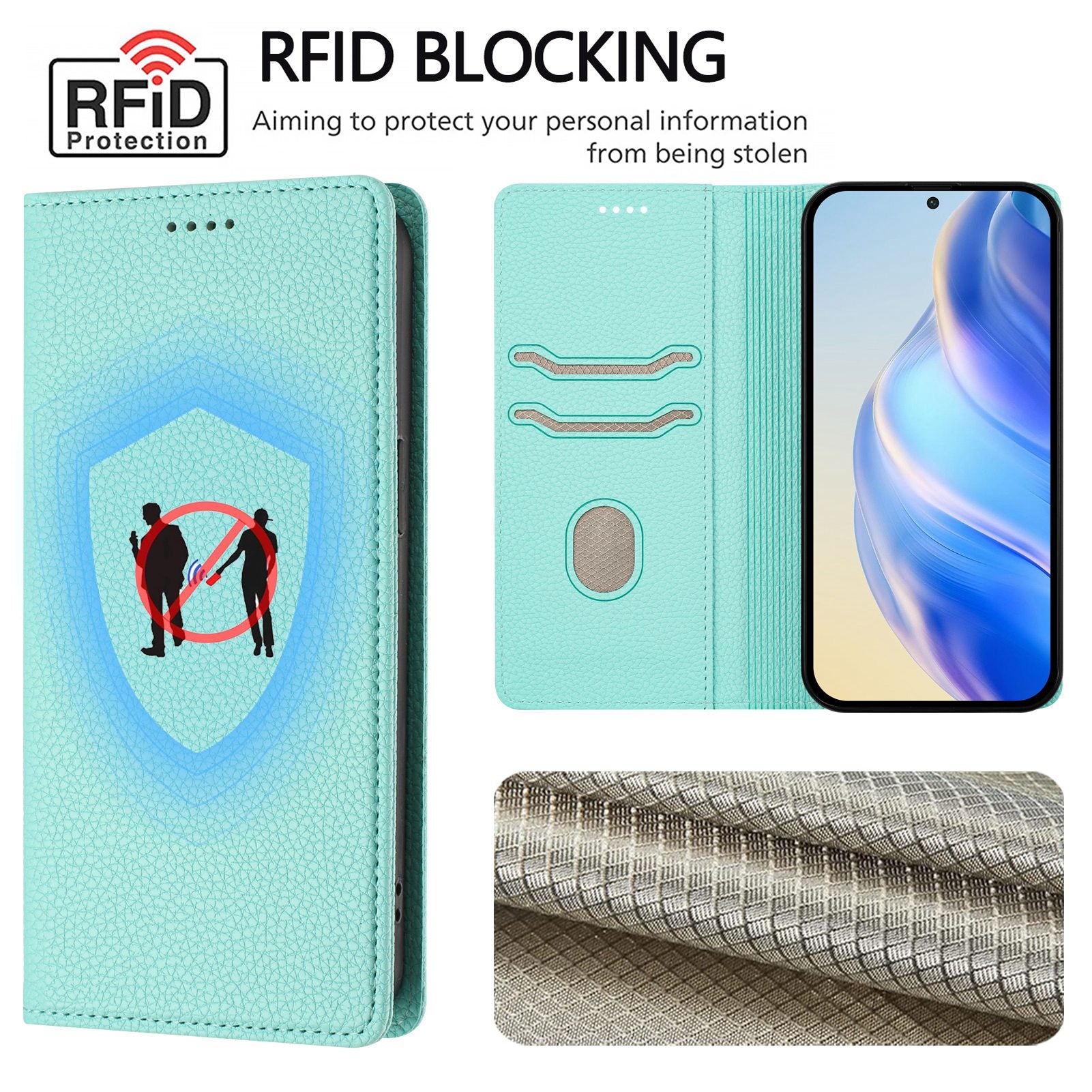 For Xiaomi 17 Pro Max Wallet Case RFID Blocking Litchi Texture Leather Mobile Cover - Mint Green