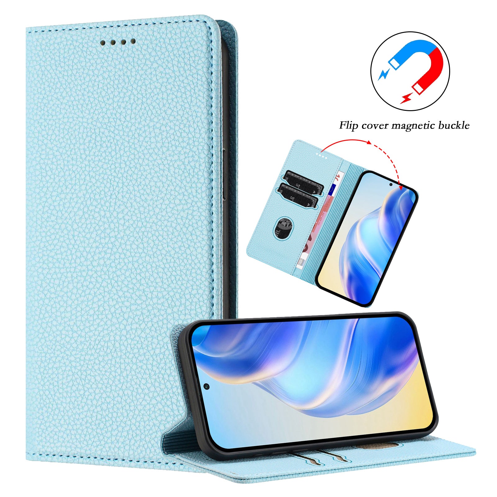 For Xiaomi 17 Pro Max Wallet Case RFID Blocking Litchi Texture Leather Mobile Cover - Baby Blue