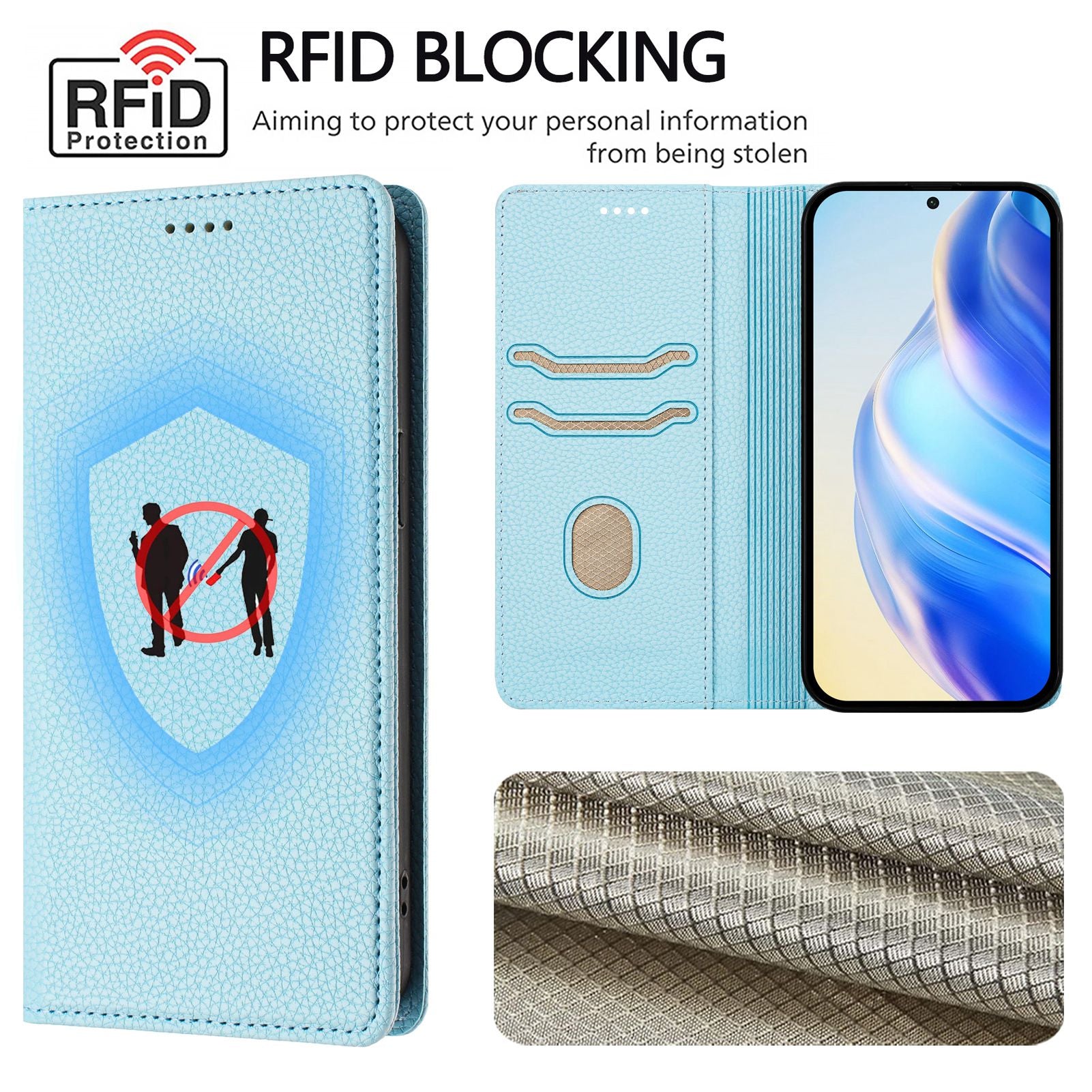 For Xiaomi 17 Pro Max Wallet Case RFID Blocking Litchi Texture Leather Mobile Cover - Baby Blue
