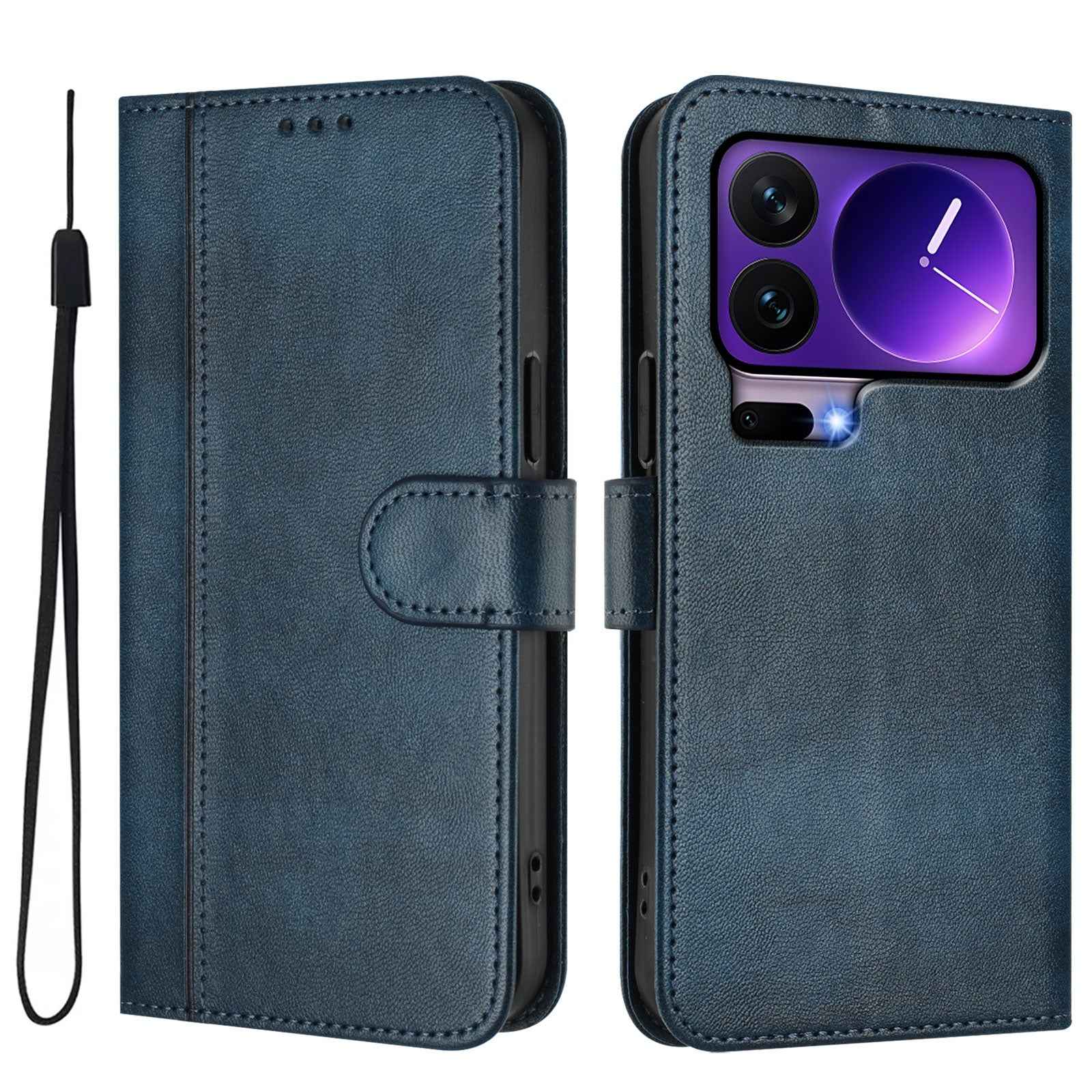 For Xiaomi 17 Pro Cases Wallet Stand Retro Texture Leather Phone Cover with Lanyard - Blue