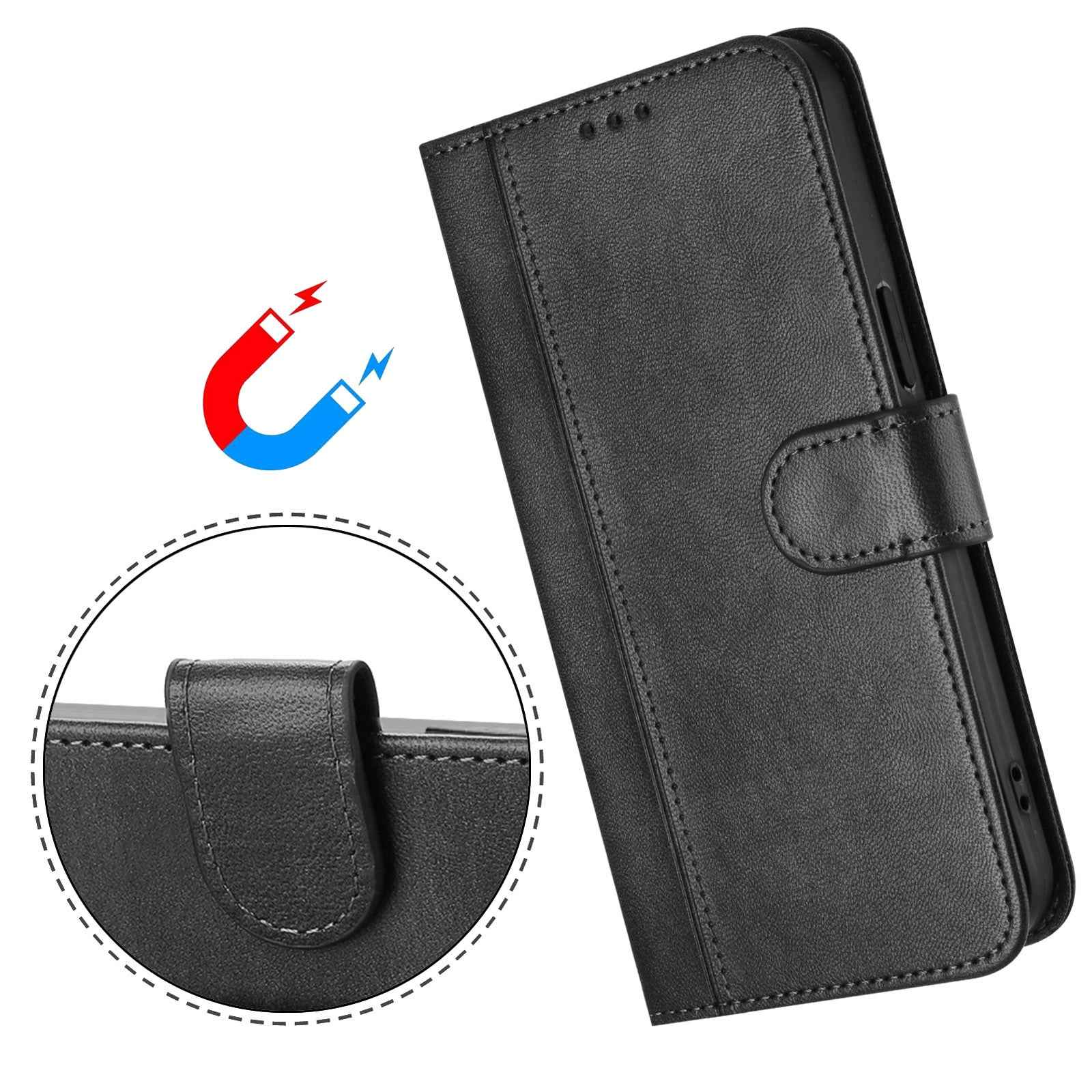 For Xiaomi 17 Pro Cases Wallet Stand Retro Texture Leather Phone Cover with Lanyard - Black