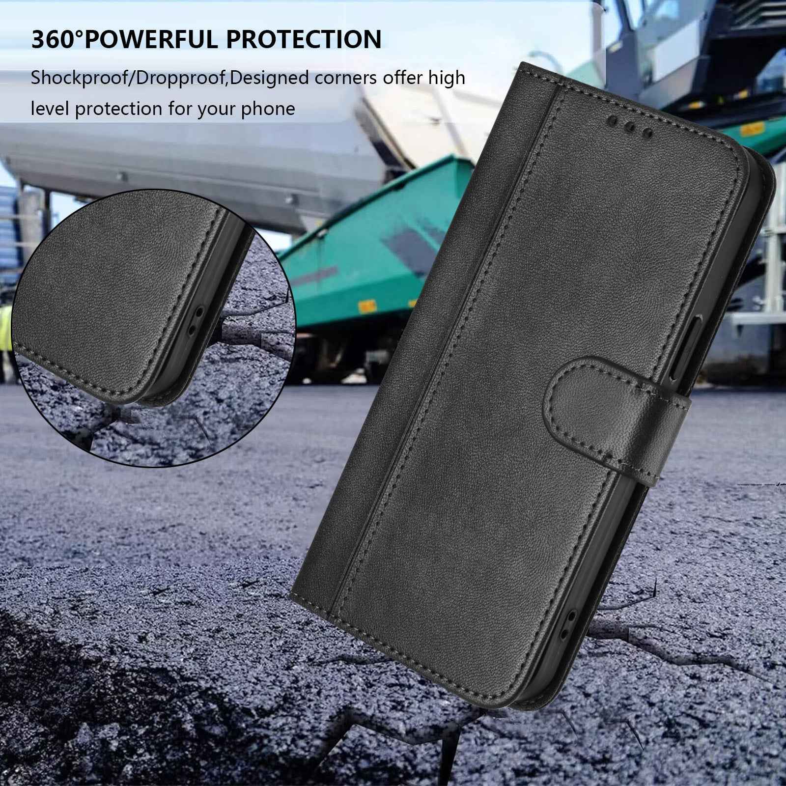 For Xiaomi 17 Pro Cases Wallet Stand Retro Texture Leather Phone Cover with Lanyard - Black