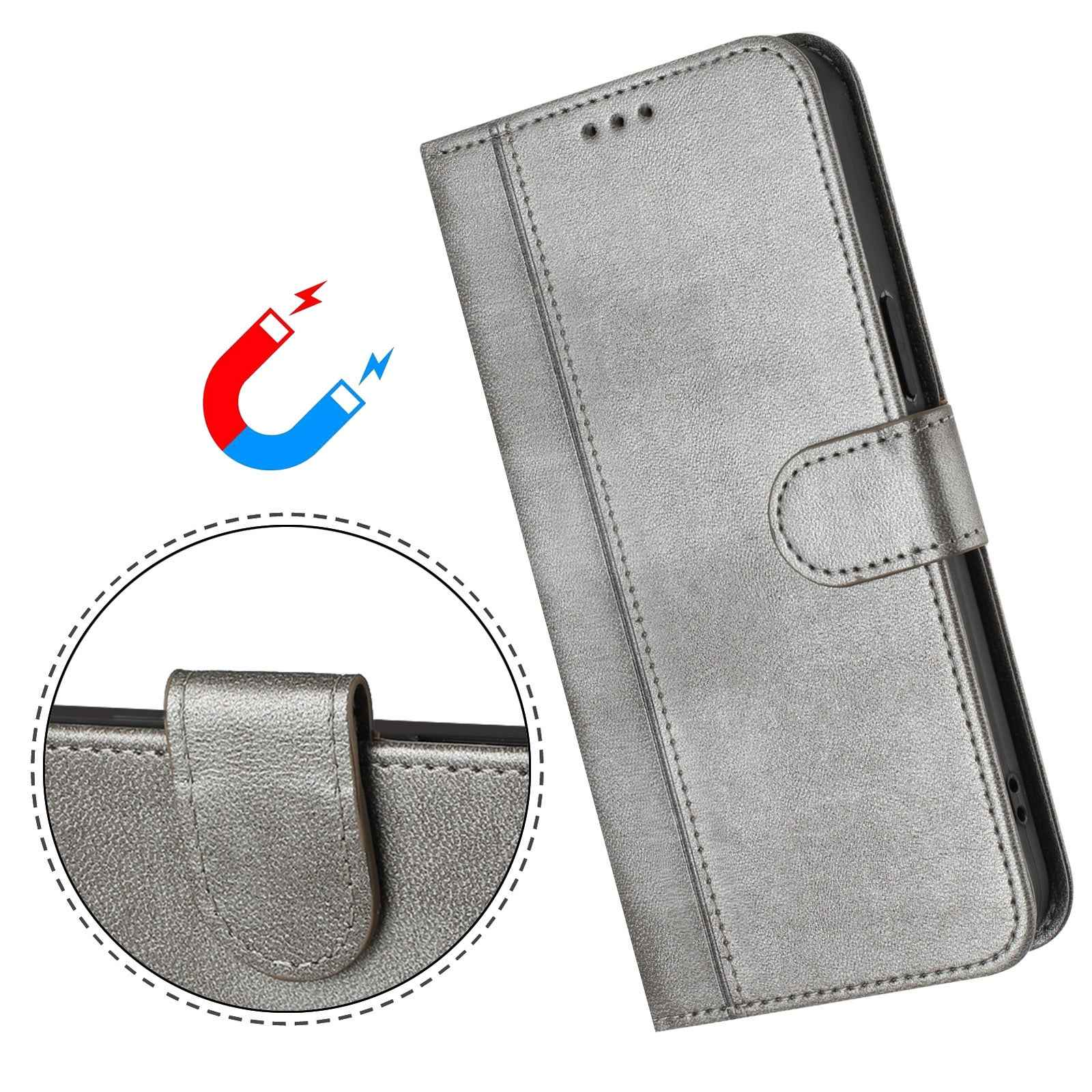 For Xiaomi 17 Pro Cases Wallet Stand Retro Texture Leather Phone Cover with Lanyard - Grey