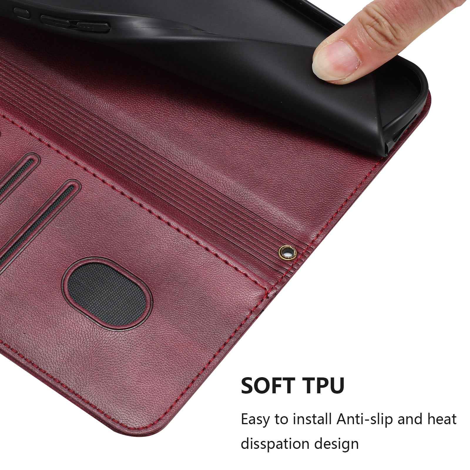 For Xiaomi 17 Pro Cases Wallet Stand Retro Texture Leather Phone Cover with Lanyard - Wine Red