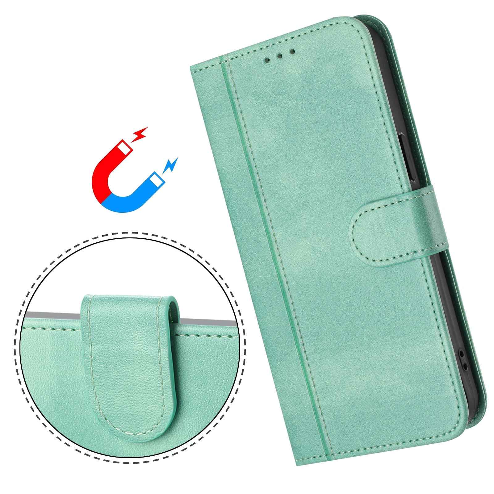 For Xiaomi 17 Pro Cases Wallet Stand Retro Texture Leather Phone Cover with Lanyard - Mint Green