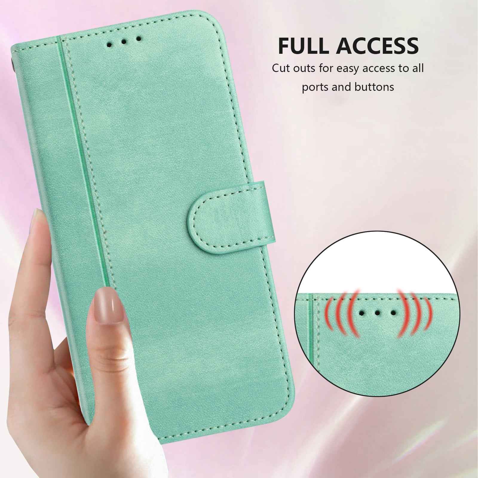 For Xiaomi 17 Pro Cases Wallet Stand Retro Texture Leather Phone Cover with Lanyard - Mint Green