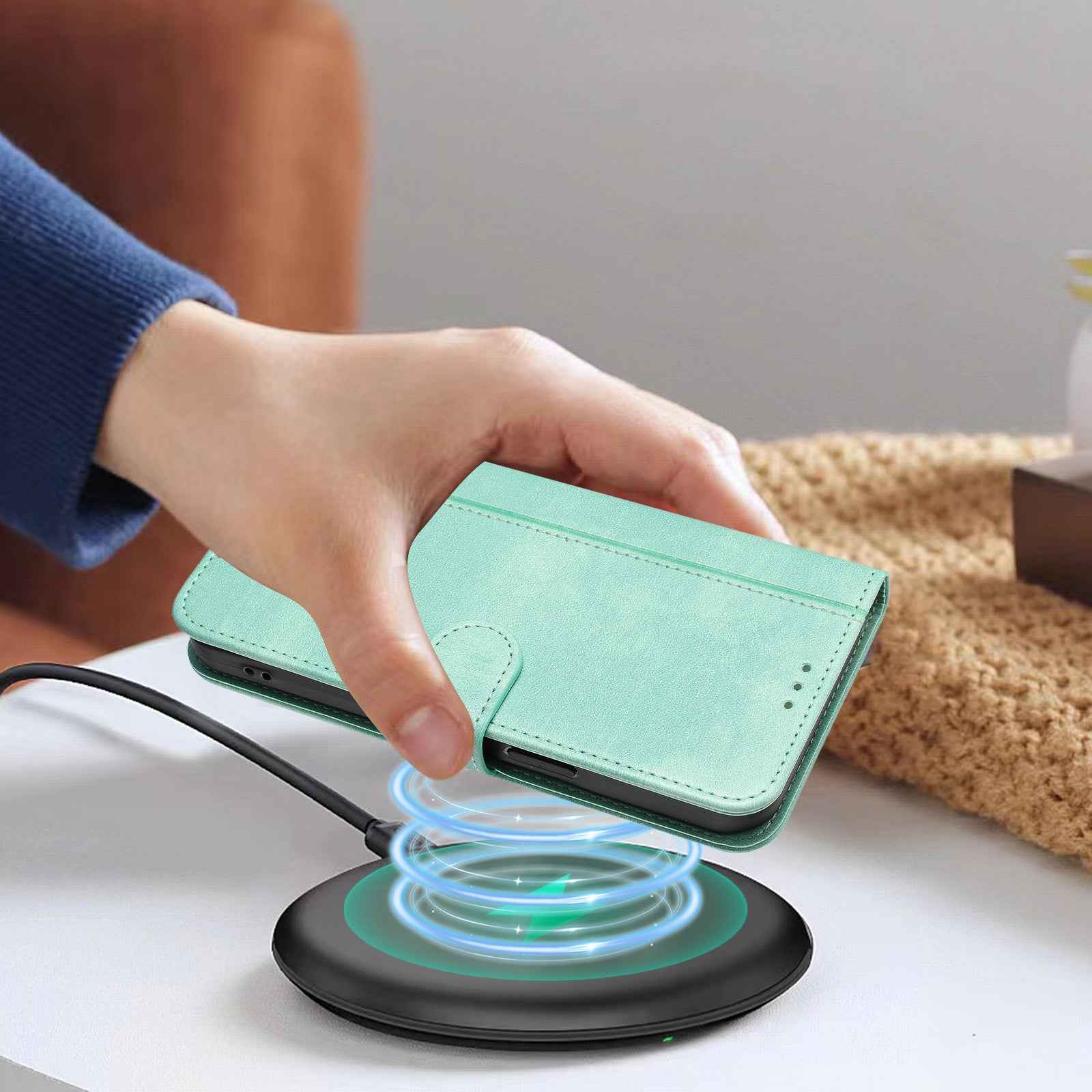 For Xiaomi 17 Pro Cases Wallet Stand Retro Texture Leather Phone Cover with Lanyard - Mint Green