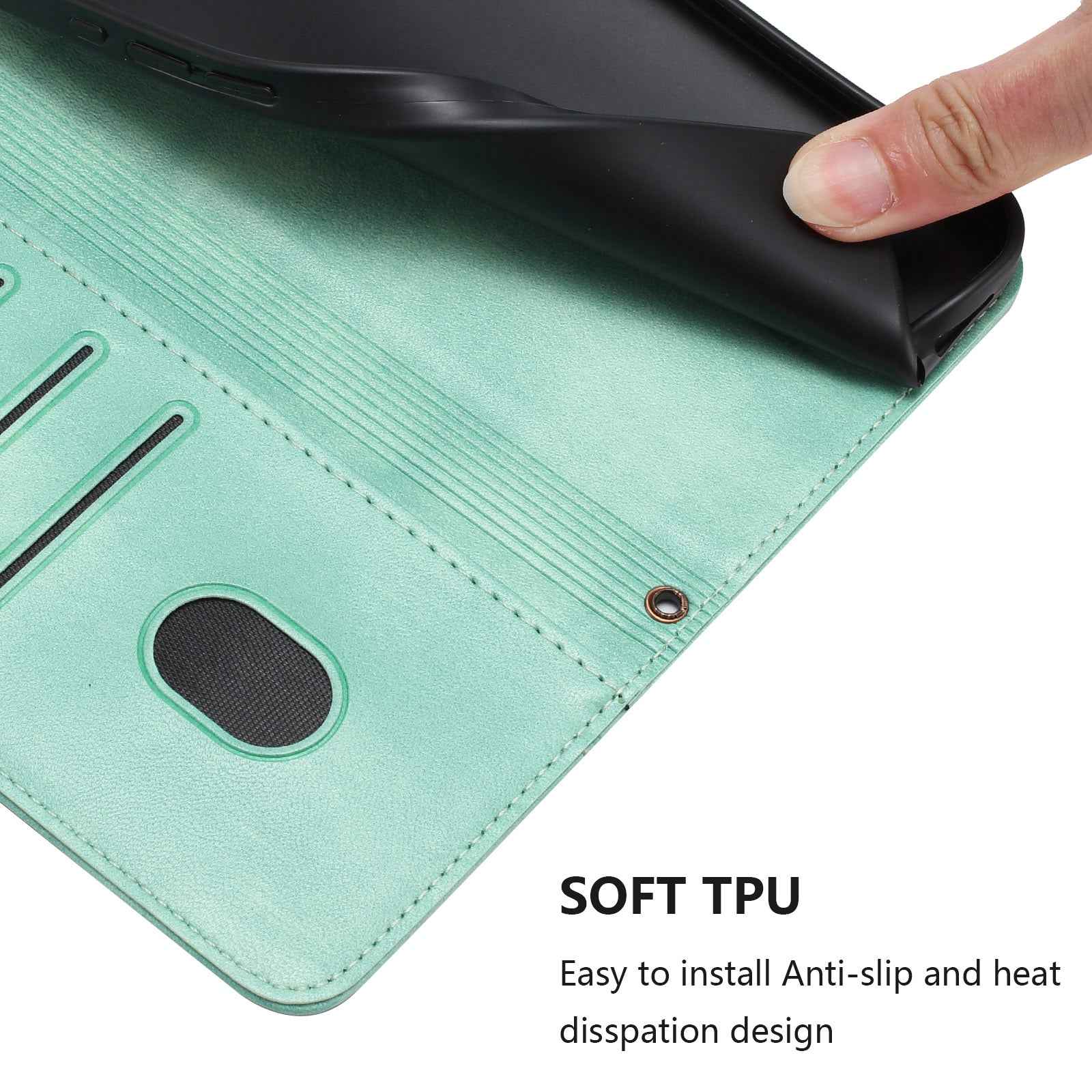 For Xiaomi 17 Pro Cases Wallet Stand Retro Texture Leather Phone Cover with Lanyard - Mint Green